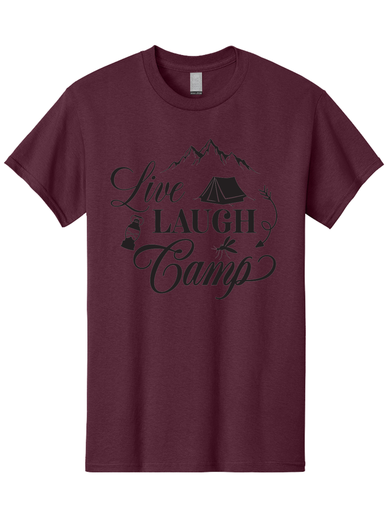 Live-Laugh-Camp Men'S Graphic Tee, 100% Cotton, Comfortable Casual Summer Wear, Machine Washable, Camping Adventure, Outdoor Fun, Tent, Mountains, Lantern, Mosquito, Campfire, Nature Escape, Wilderness Experience, Outdoor Recreation Aac961
