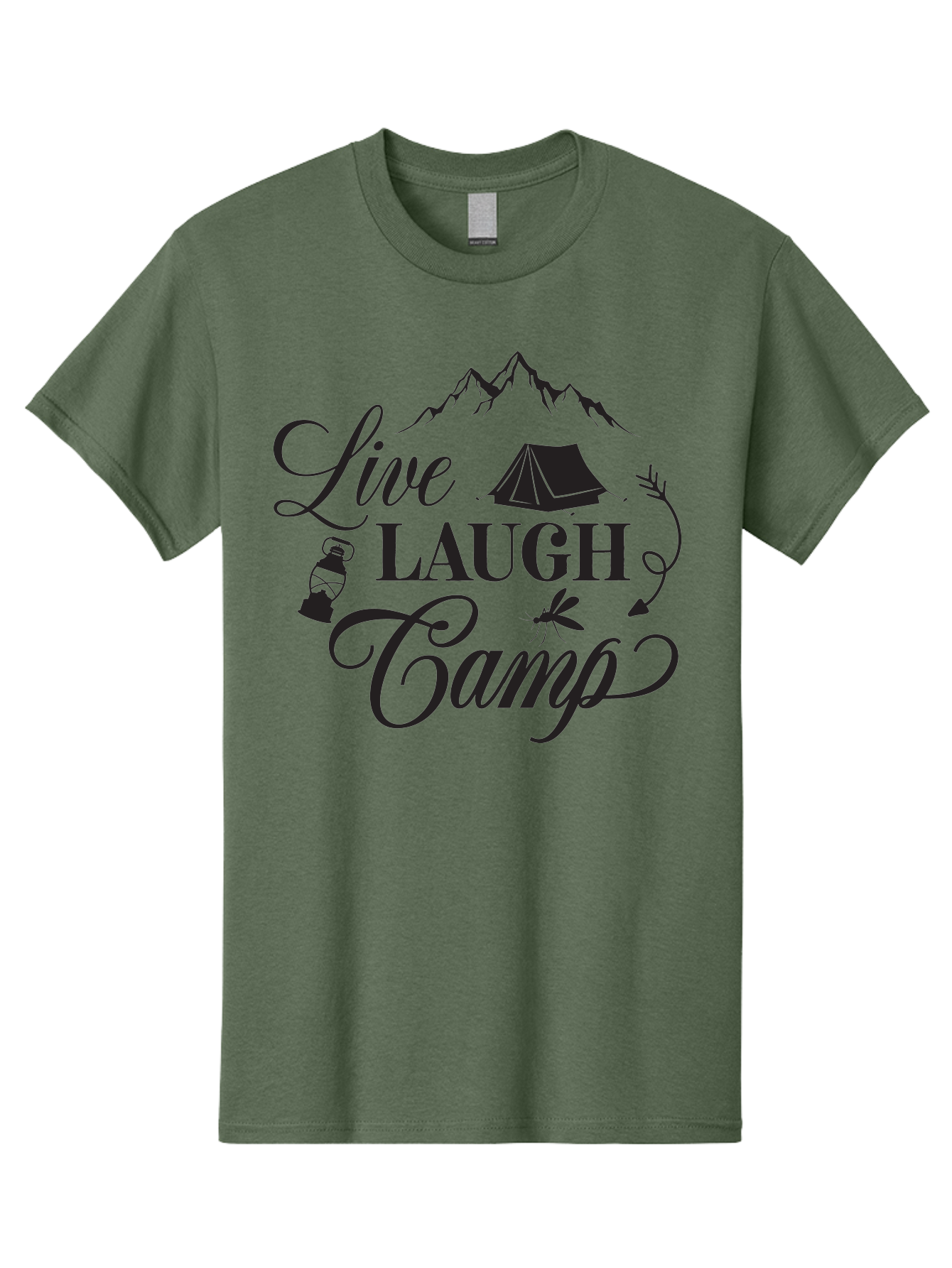Live-Laugh-Camp Men'S Graphic Tee, 100% Cotton, Comfortable Casual Summer Wear, Machine Washable, Camping Adventure, Outdoor Fun, Tent, Mountains, Lantern, Mosquito, Campfire, Nature Escape, Wilderness Experience, Outdoor Recreation Aac961