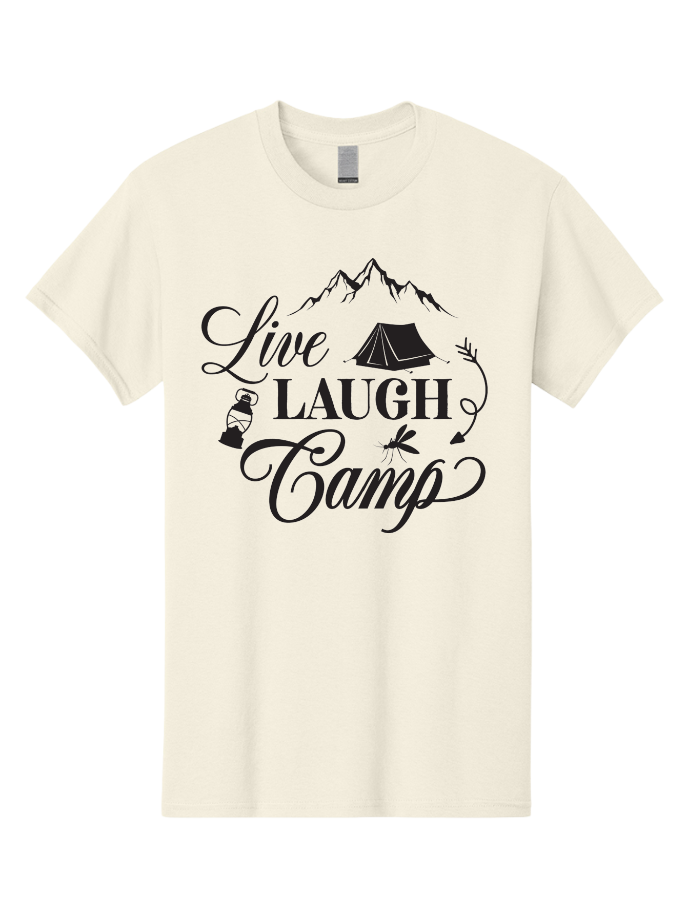 Live-Laugh-Camp Men'S Graphic Tee, 100% Cotton, Comfortable Casual Summer Wear, Machine Washable, Camping Adventure, Outdoor Fun, Tent, Mountains, Lantern, Mosquito, Campfire, Nature Escape, Wilderness Experience, Outdoor Recreation Aac961