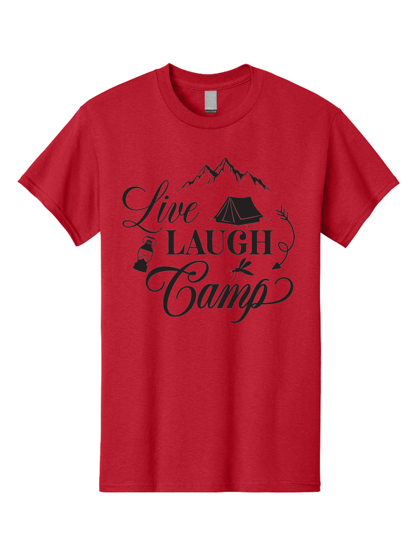 Live-Laugh-Camp Men'S Graphic Tee, 100% Cotton, Comfortable Casual Summer Wear, Machine Washable, Camping Adventure, Outdoor Fun, Tent, Mountains, Lantern, Mosquito, Campfire, Nature Escape, Wilderness Experience, Outdoor Recreation Aac961