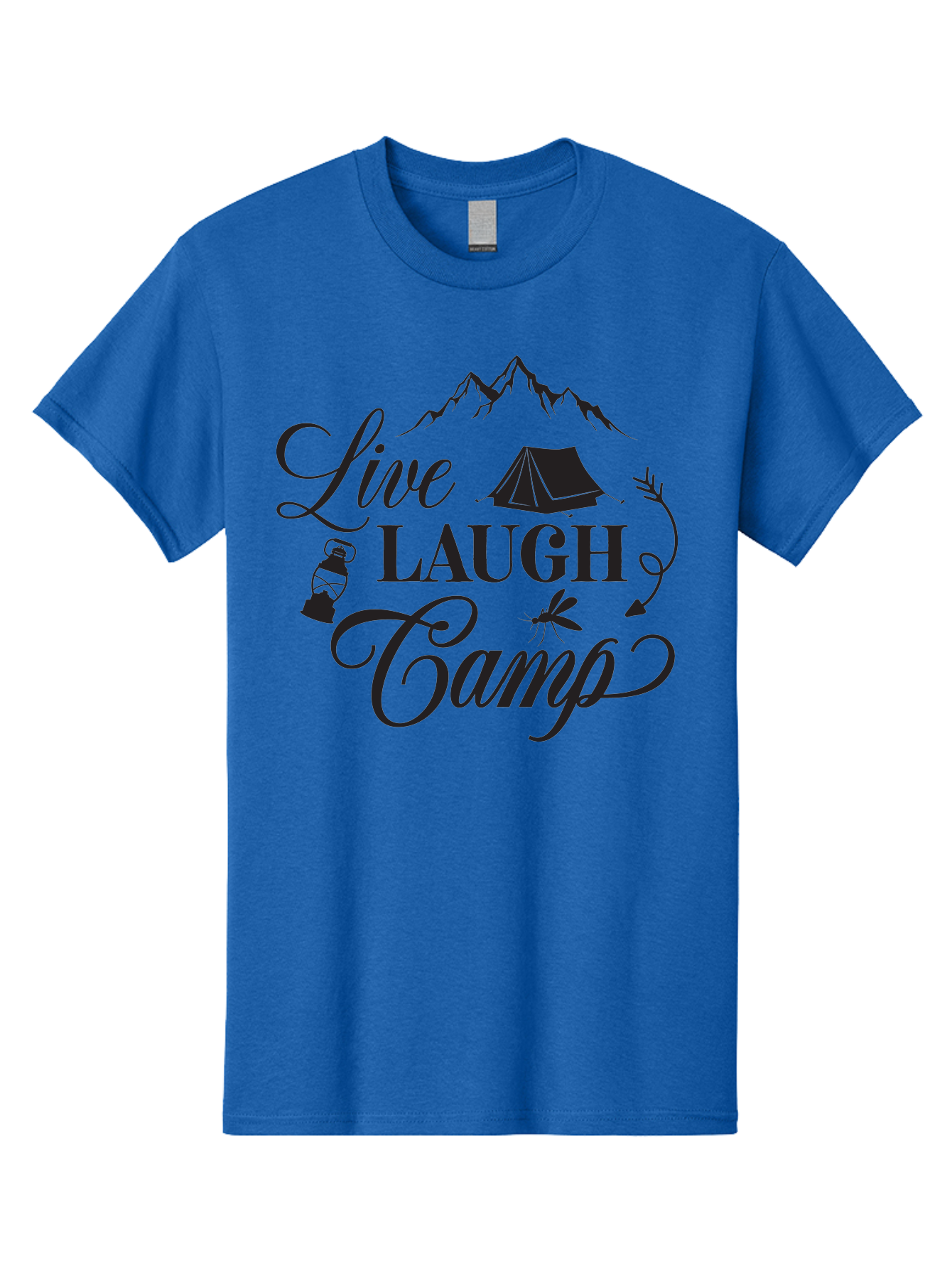 Live-Laugh-Camp Men'S Graphic Tee, 100% Cotton, Comfortable Casual Summer Wear, Machine Washable, Camping Adventure, Outdoor Fun, Tent, Mountains, Lantern, Mosquito, Campfire, Nature Escape, Wilderness Experience, Outdoor Recreation Aac961