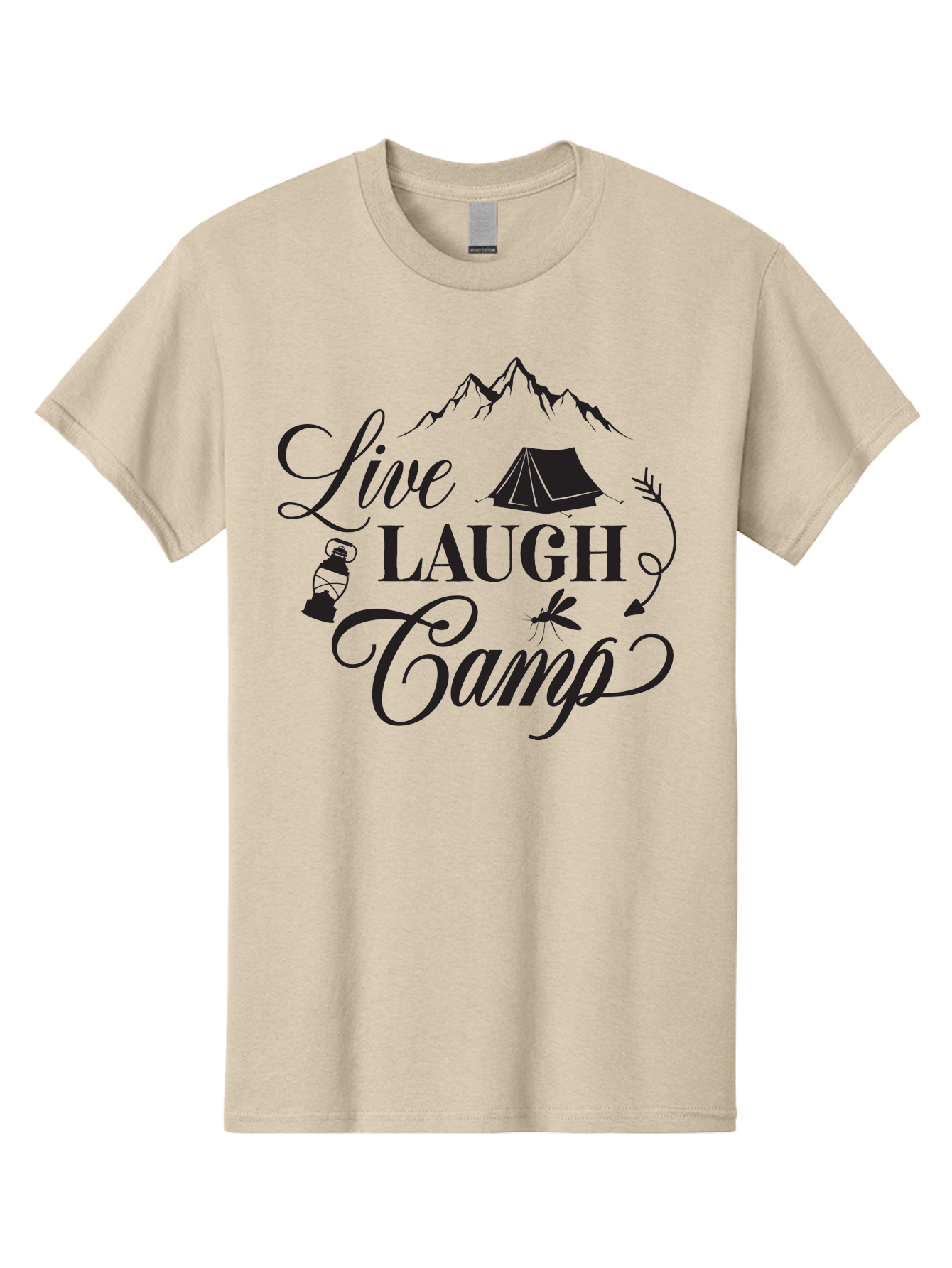 Live-Laugh-Camp Men'S Graphic Tee, 100% Cotton, Comfortable Casual Summer Wear, Machine Washable, Camping Adventure, Outdoor Fun, Tent, Mountains, Lantern, Mosquito, Campfire, Nature Escape, Wilderness Experience, Outdoor Recreation Aac961