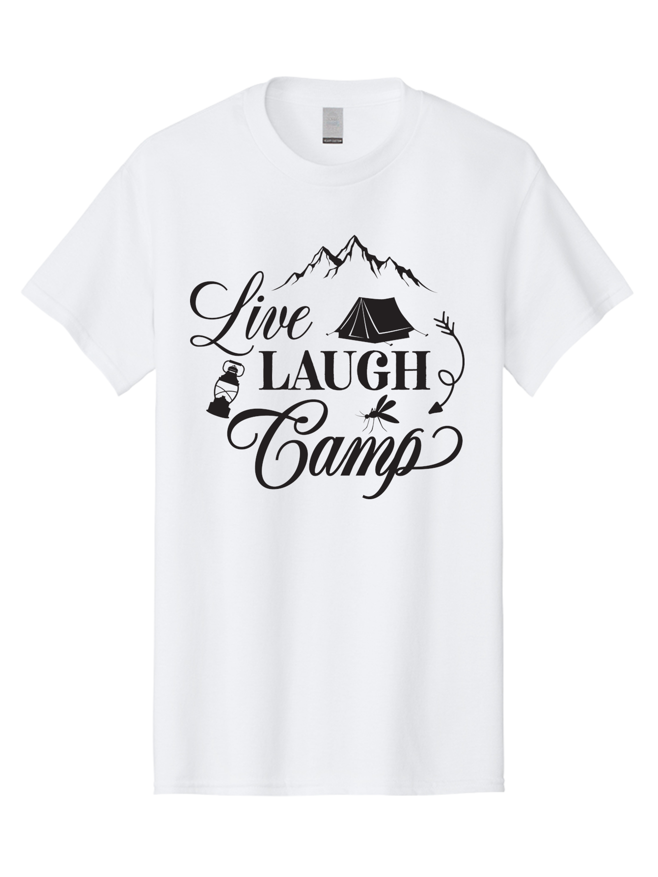 Live-Laugh-Camp Men'S Graphic Tee, 100% Cotton, Comfortable Casual Summer Wear, Machine Washable, Camping Adventure, Outdoor Fun, Tent, Mountains, Lantern, Mosquito, Campfire, Nature Escape, Wilderness Experience, Outdoor Recreation Aac961