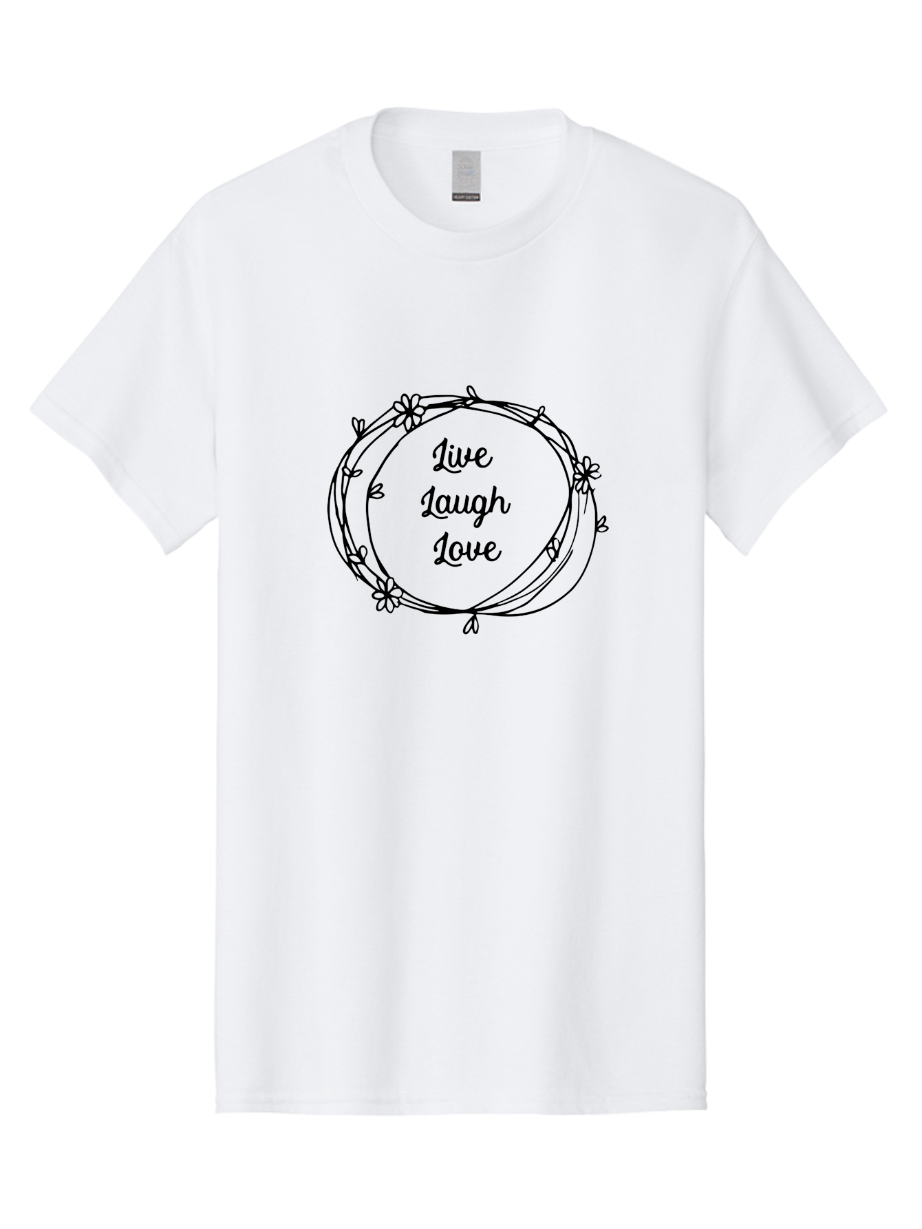 Live-Laugh-Love Men'S Graphic Tee, 100% Cotton, Comfortable Casual Summer Wear, Machine Washable, Inspirational Quote, Motivational Phrase, Floral Wreath, Black Illustration, Live Laugh Love, Positive Vibes, Happiness, Joy, Love, Aac962