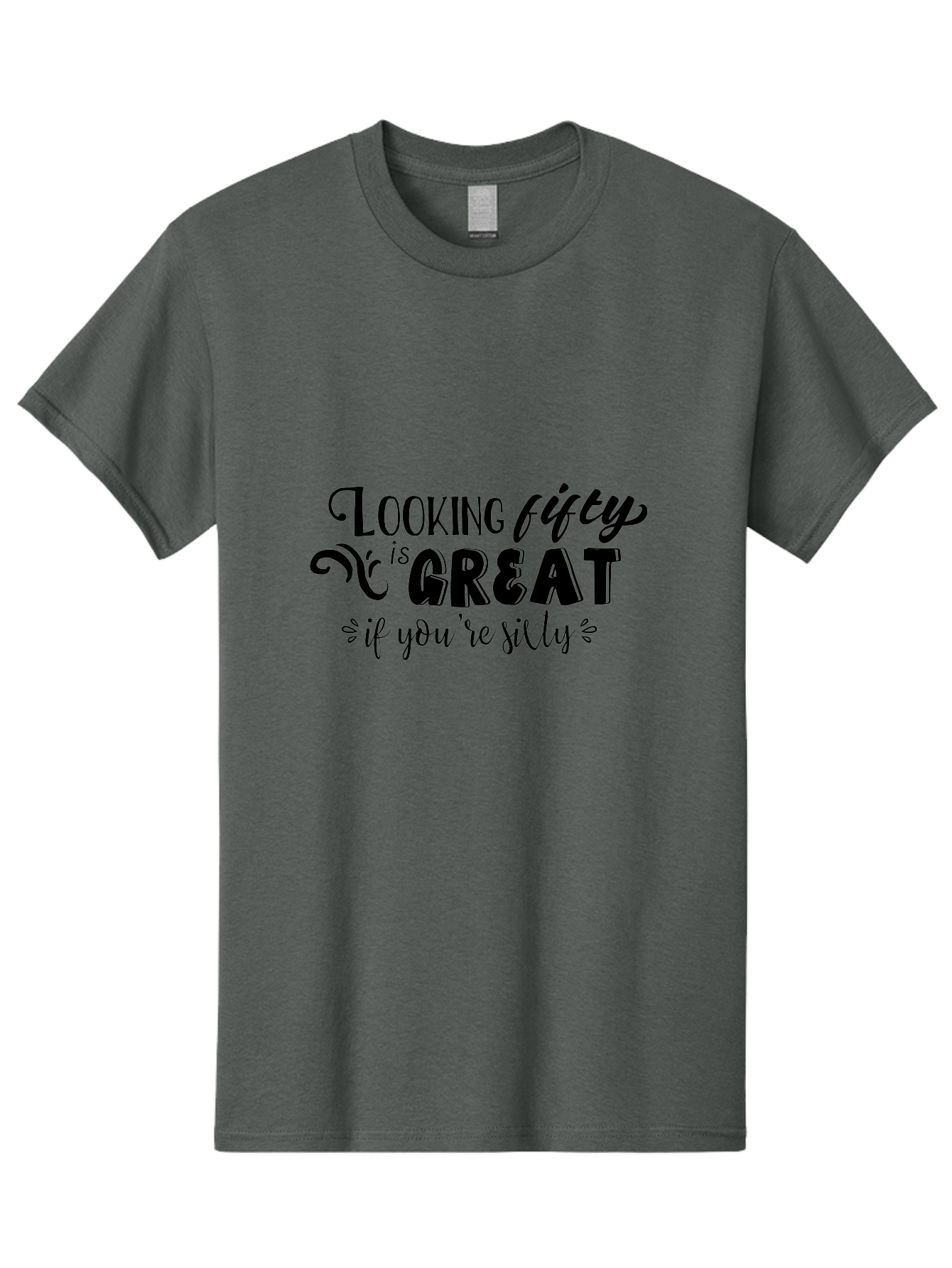 Looking-Fifty-Is-Great Men'S Graphic Tee, 100% Cotton, Comfortable Casual Summer Wear, Machine Washable, Funny Quote, Humorous Saying, Birthday Wishes, Funny T-Shirt, Sarcastic Humor, Age Is Just A Number, Witty Remarks, Playful Phrases Aac966