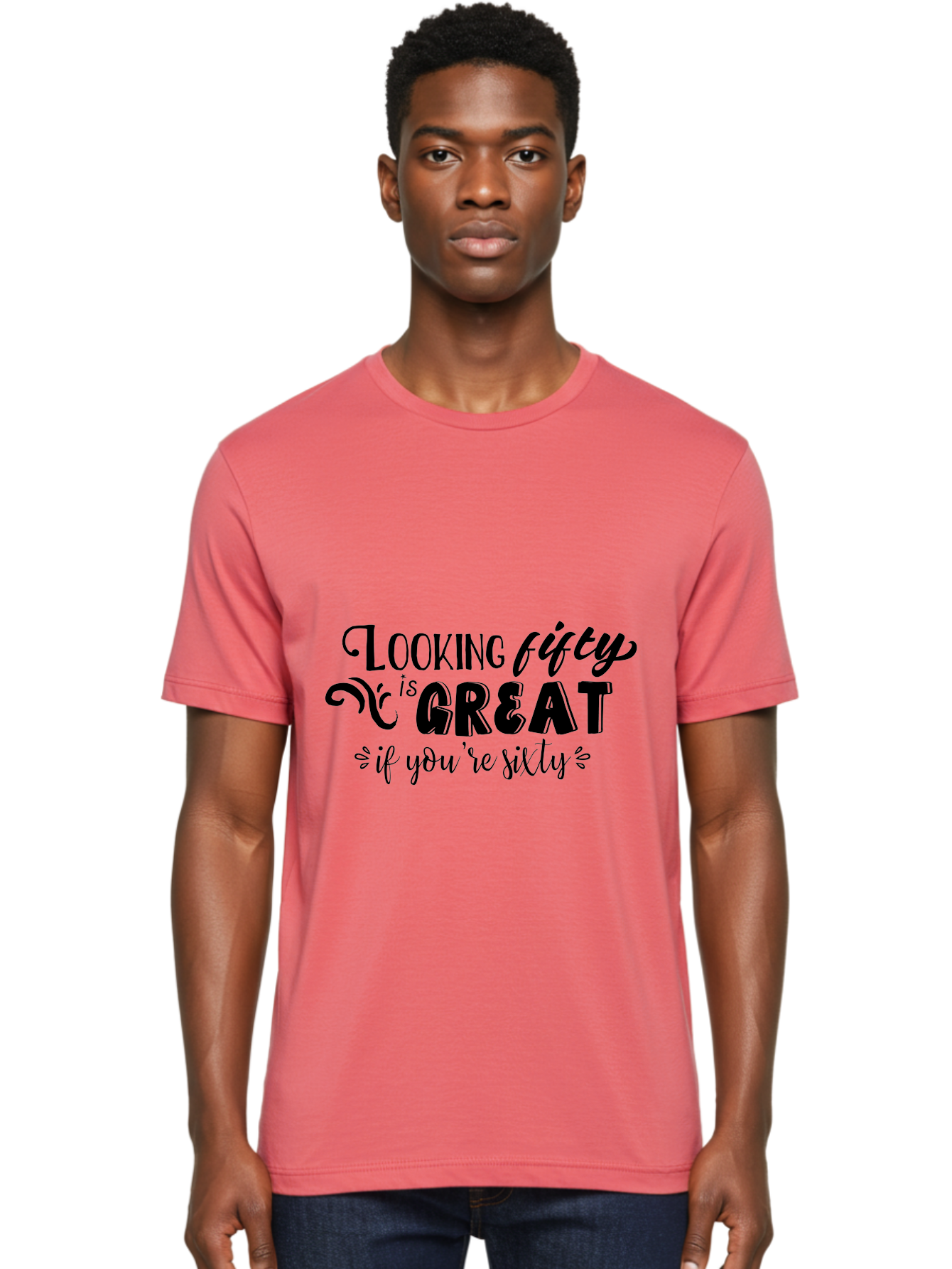 Looking-Fifty-Is-Great Men'S Graphic Tee, 100% Cotton, Comfortable Casual Summer Wear, Machine Washable, Funny Quote, Humorous Saying, Birthday Wishes, Funny T-Shirt, Sarcastic Humor, Age Is Just A Number, Witty Remarks, Playful Phrases Aac966