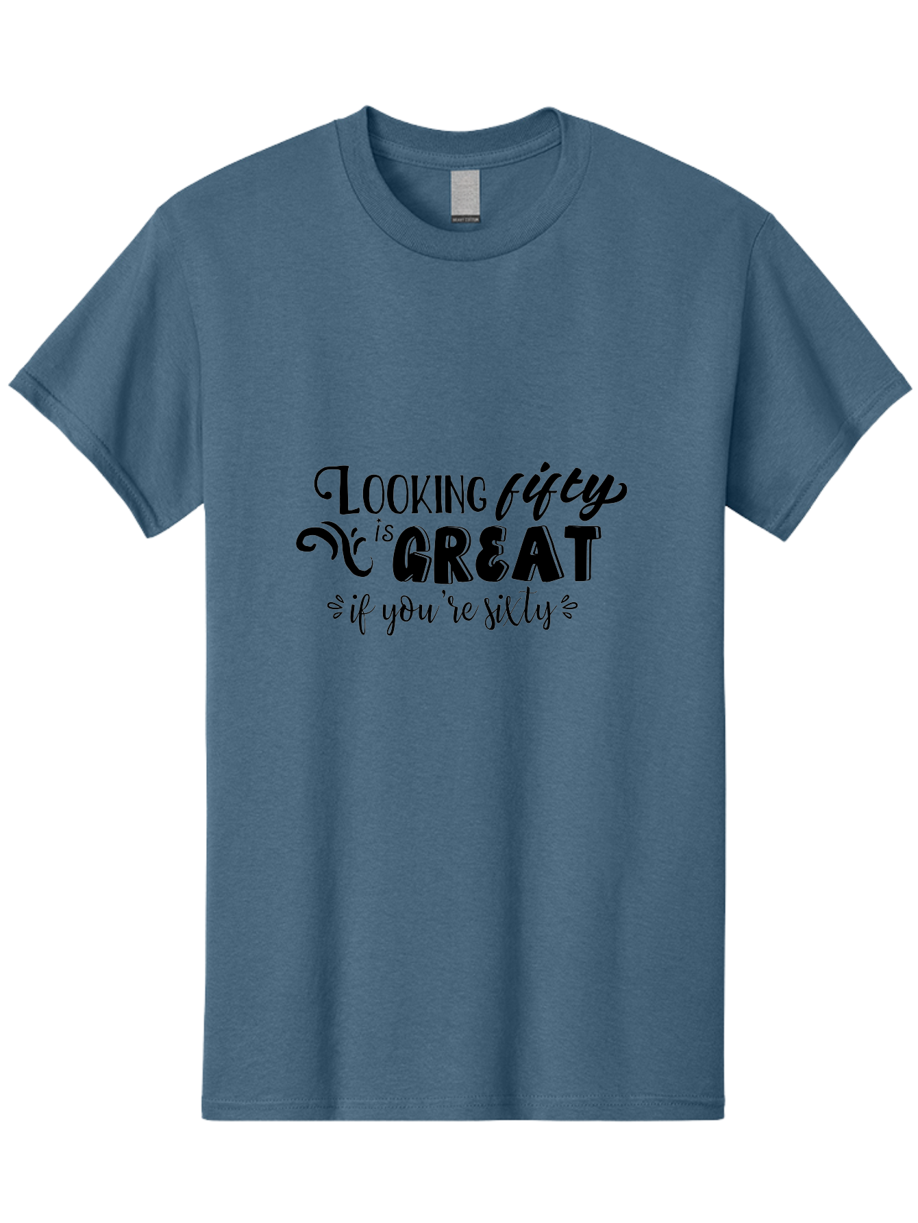 Looking-Fifty-Is-Great Men'S Graphic Tee, 100% Cotton, Comfortable Casual Summer Wear, Machine Washable, Funny Quote, Humorous Saying, Birthday Wishes, Funny T-Shirt, Sarcastic Humor, Age Is Just A Number, Witty Remarks, Playful Phrases Aac966
