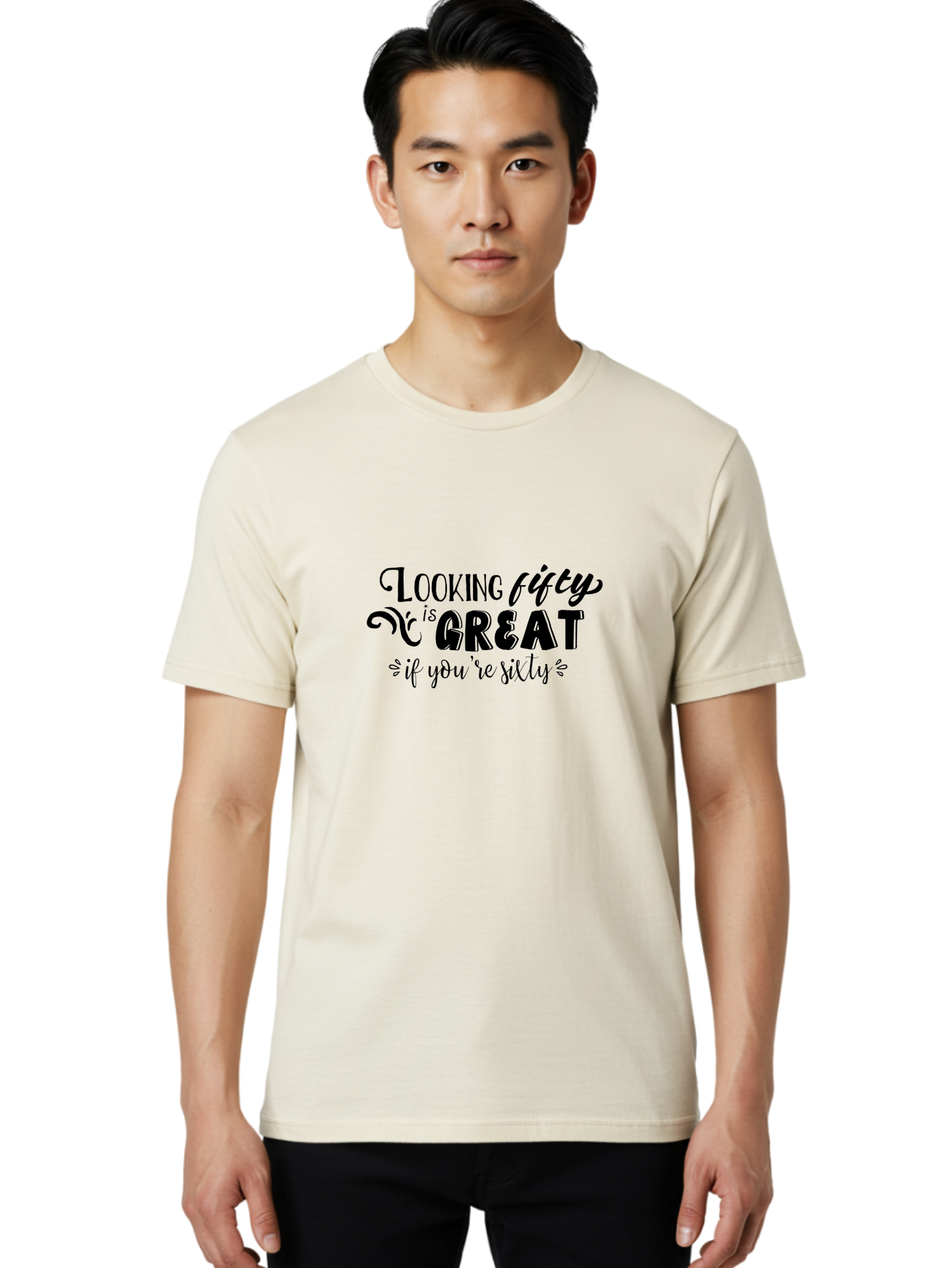 Looking-Fifty-Is-Great Men'S Graphic Tee, 100% Cotton, Comfortable Casual Summer Wear, Machine Washable, Funny Quote, Humorous Saying, Birthday Wishes, Funny T-Shirt, Sarcastic Humor, Age Is Just A Number, Witty Remarks, Playful Phrases Aac966