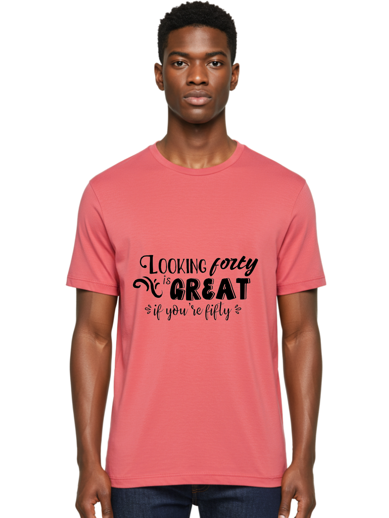 Looking-Forty-Is-Great Men'S Graphic Tee, 100% Cotton, Comfortable Casual Summer Wear, Machine Washable, Funny Quotes, Age Is Just A Number, Humor, Witty Sayings, Funny T-Shirts, Sarcastic Quotes, Funny Slogans, Great Designs Aac967