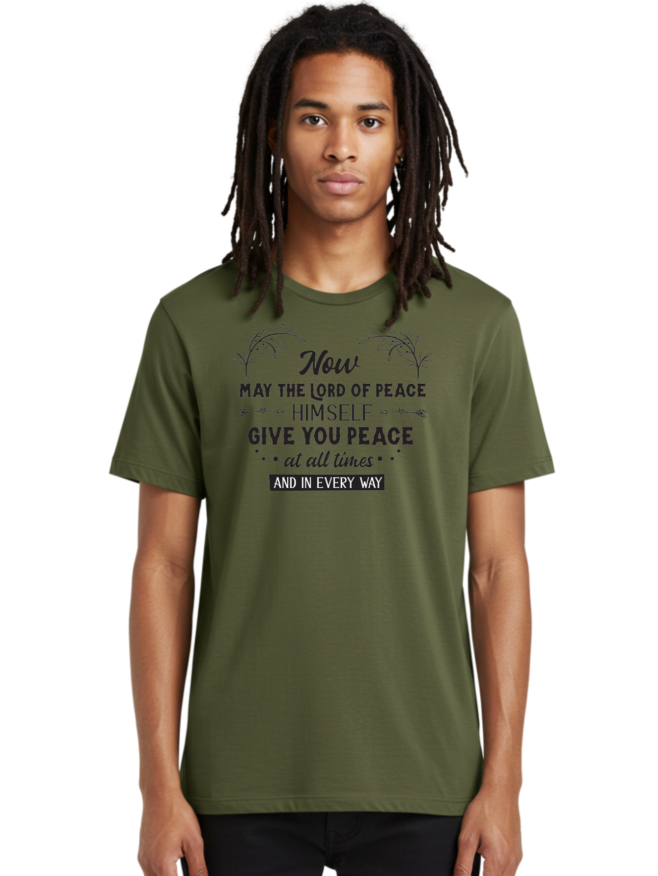 Lord-Of-Peace Men'S Graphic Tee, 100% Cotton, Comfortable Casual Summer Wear, Machine Washable, Inspirational Quote, Bible Verse, Motivational Phrase, Lord Of Peace, Peaceful Message, Spiritual Guidance, Faith-Based Graphic, Aac970