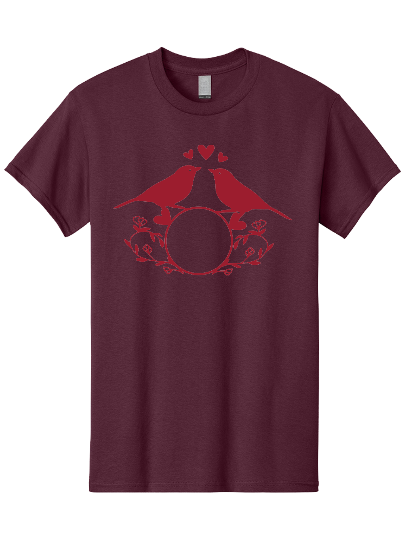 Love-Birds-1 Men'S Graphic Tee, 100% Cotton, Comfortable Casual Summer Wear, Machine Washable, Lovebirds Perched On Branch, Kissing, Surrounded By Hearts, Floral Wreath, Love Symbol, Romance, Tender Moment, Sweethearts, Couple Love Aac971