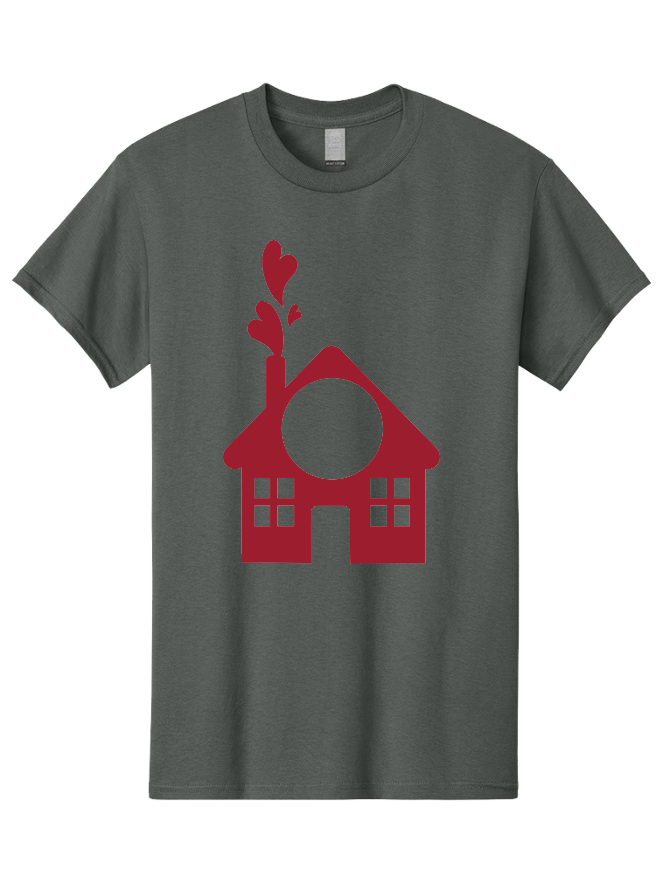 Love-Home Men'S Graphic Tee, 100% Cotton, Comfortable Casual Summer Wear, Machine Washable, Cozy Home, Red House, Heart Shaped Leaves, Chimney With Hearts, Simple Home Design, Modern House Illustration, Love Symbol, Heartwarming Home, Aac974