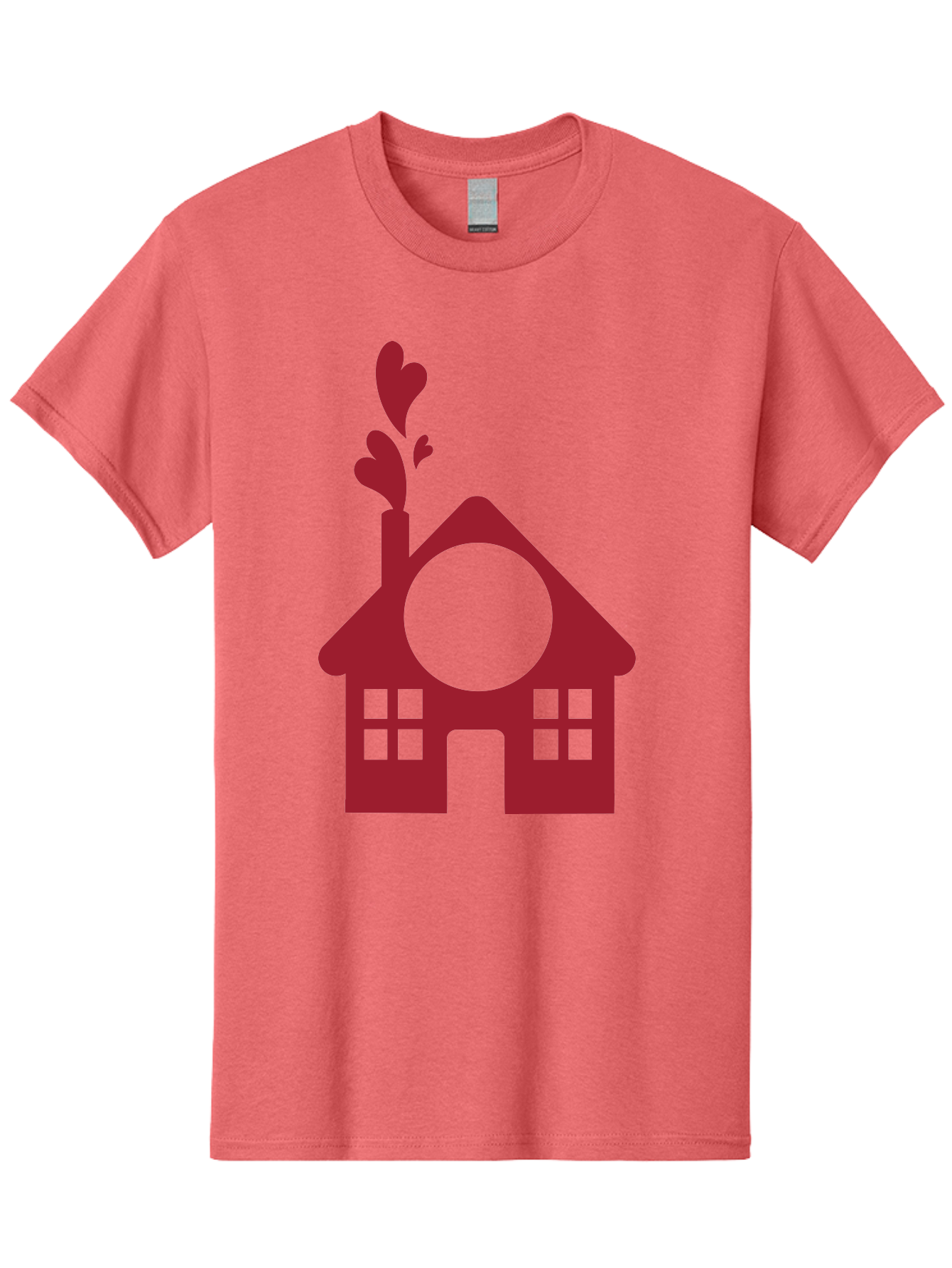 Love-Home Men'S Graphic Tee, 100% Cotton, Comfortable Casual Summer Wear, Machine Washable, Cozy Home, Red House, Heart Shaped Leaves, Chimney With Hearts, Simple Home Design, Modern House Illustration, Love Symbol, Heartwarming Home, Aac974