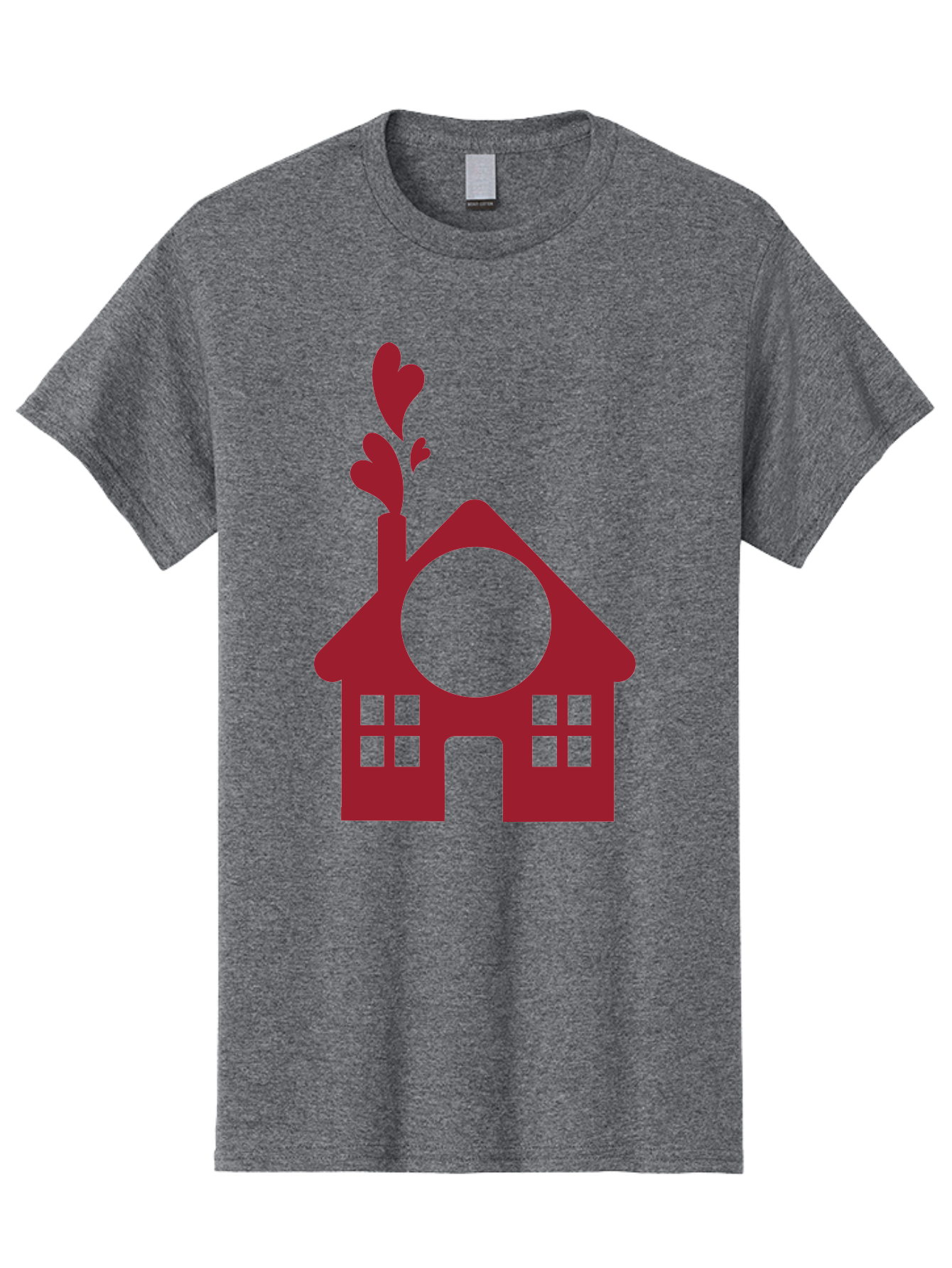 Love-Home Men'S Graphic Tee, 100% Cotton, Comfortable Casual Summer Wear, Machine Washable, Cozy Home, Red House, Heart Shaped Leaves, Chimney With Hearts, Simple Home Design, Modern House Illustration, Love Symbol, Heartwarming Home, Aac974