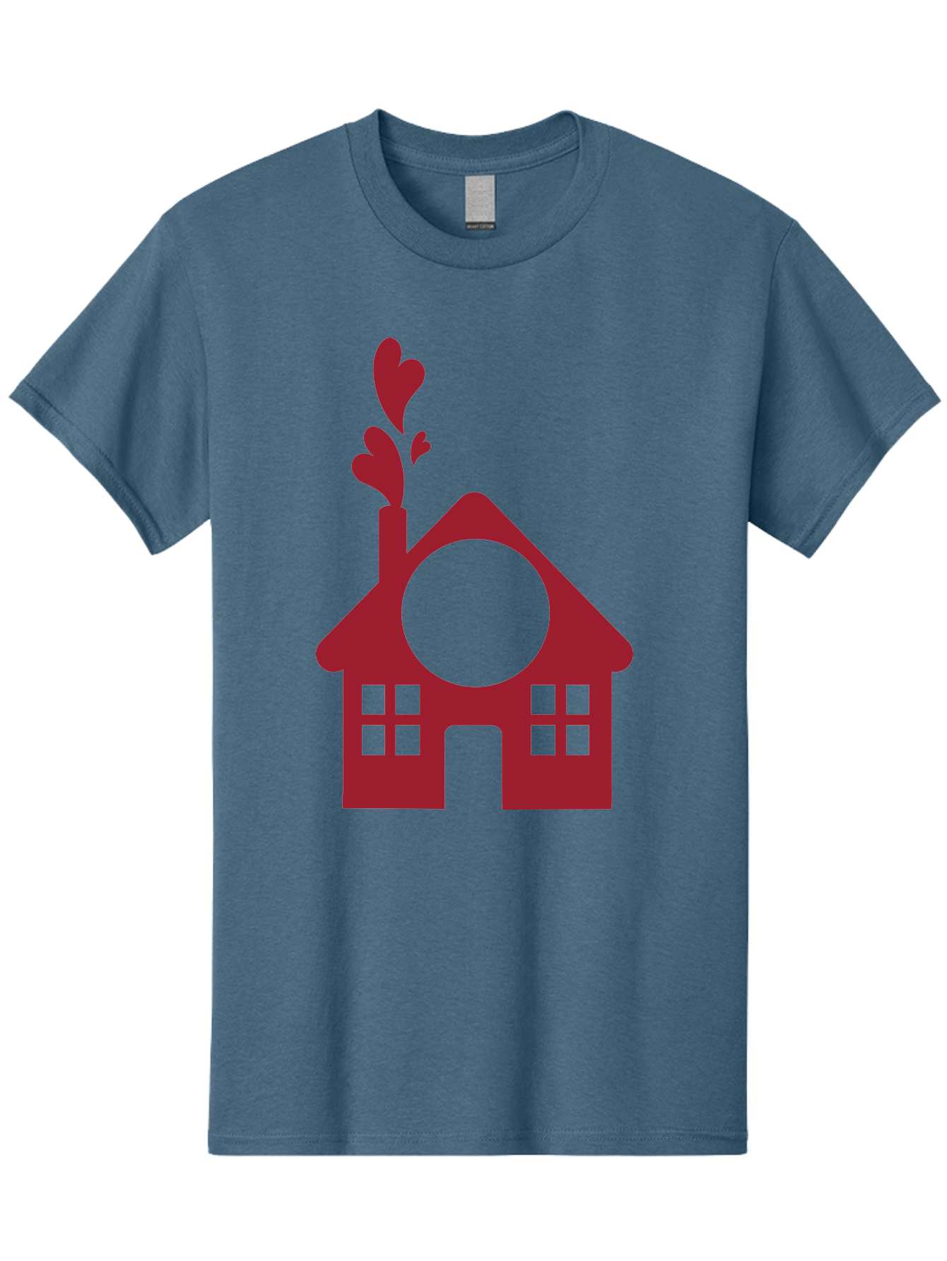 Love-Home Men'S Graphic Tee, 100% Cotton, Comfortable Casual Summer Wear, Machine Washable, Cozy Home, Red House, Heart Shaped Leaves, Chimney With Hearts, Simple Home Design, Modern House Illustration, Love Symbol, Heartwarming Home, Aac974