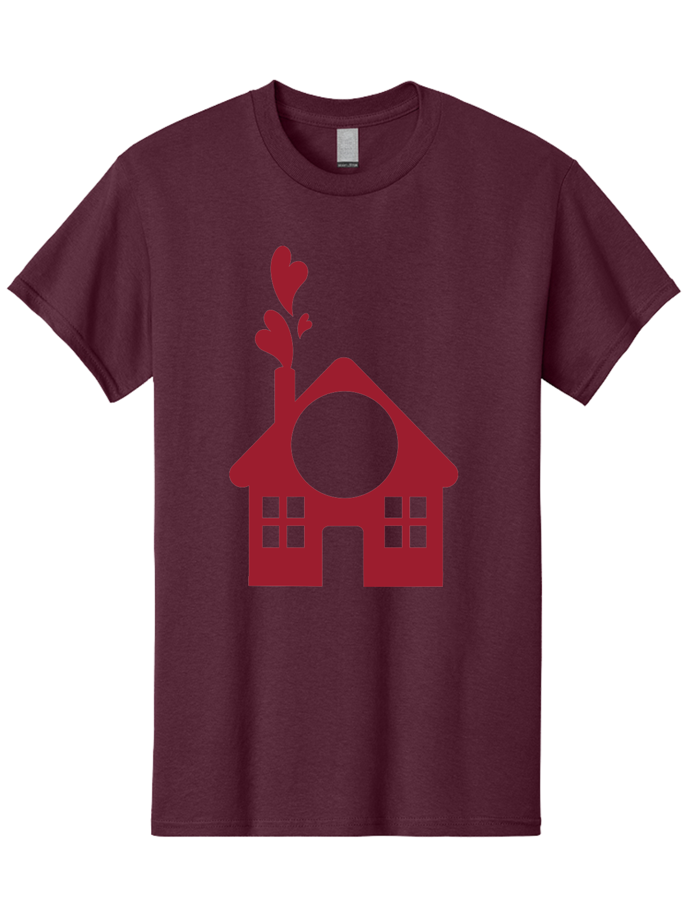 Love-Home Men'S Graphic Tee, 100% Cotton, Comfortable Casual Summer Wear, Machine Washable, Cozy Home, Red House, Heart Shaped Leaves, Chimney With Hearts, Simple Home Design, Modern House Illustration, Love Symbol, Heartwarming Home, Aac974