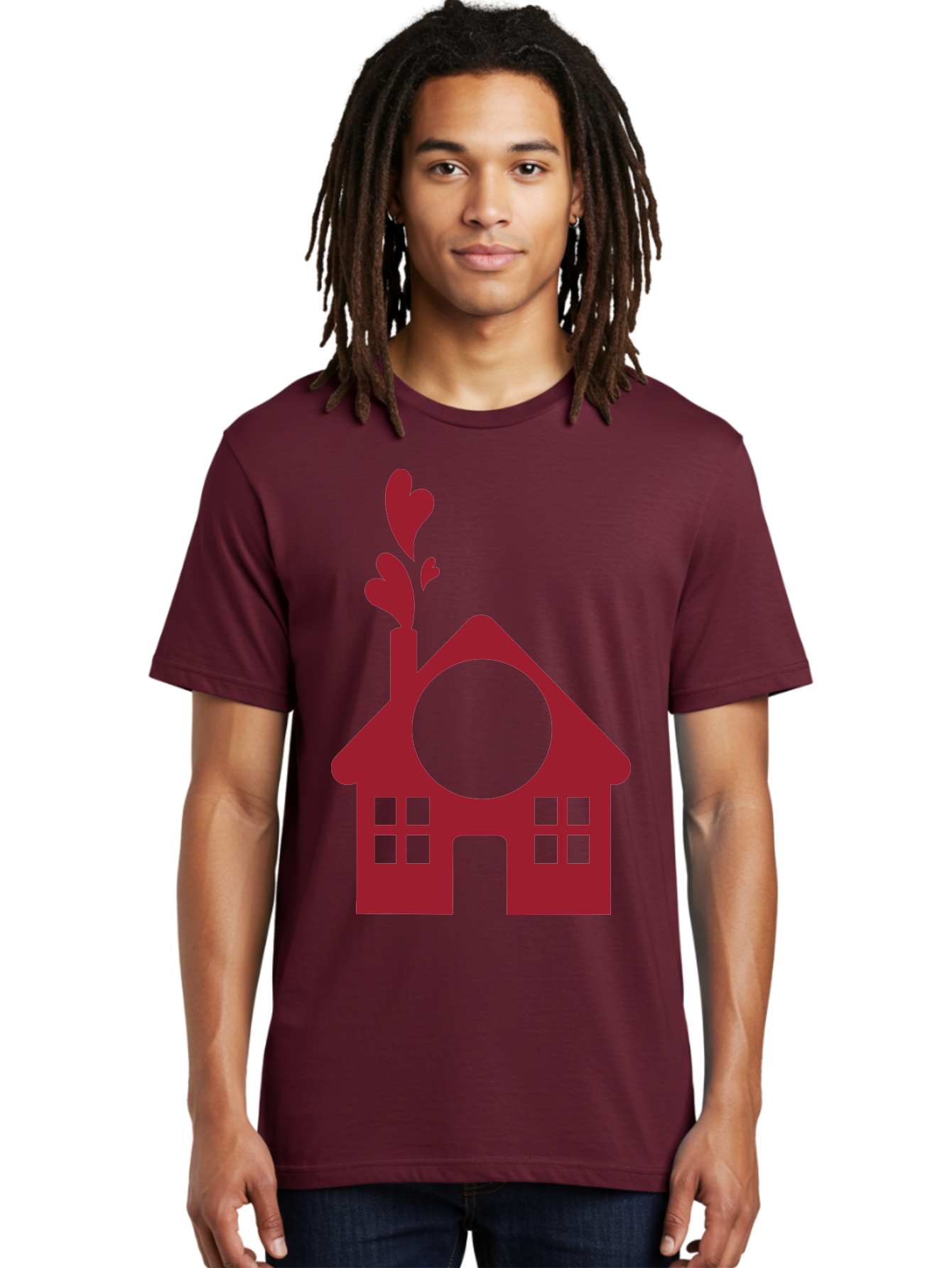 Love-Home Men'S Graphic Tee, 100% Cotton, Comfortable Casual Summer Wear, Machine Washable, Cozy Home, Red House, Heart Shaped Leaves, Chimney With Hearts, Simple Home Design, Modern House Illustration, Love Symbol, Heartwarming Home, Aac974