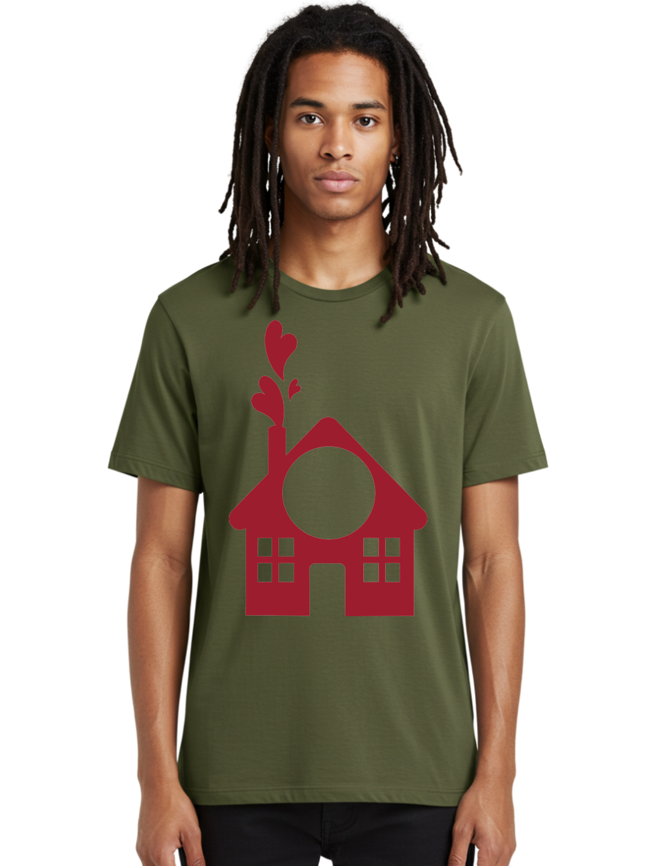 Love-Home Men'S Graphic Tee, 100% Cotton, Comfortable Casual Summer Wear, Machine Washable, Cozy Home, Red House, Heart Shaped Leaves, Chimney With Hearts, Simple Home Design, Modern House Illustration, Love Symbol, Heartwarming Home, Aac974