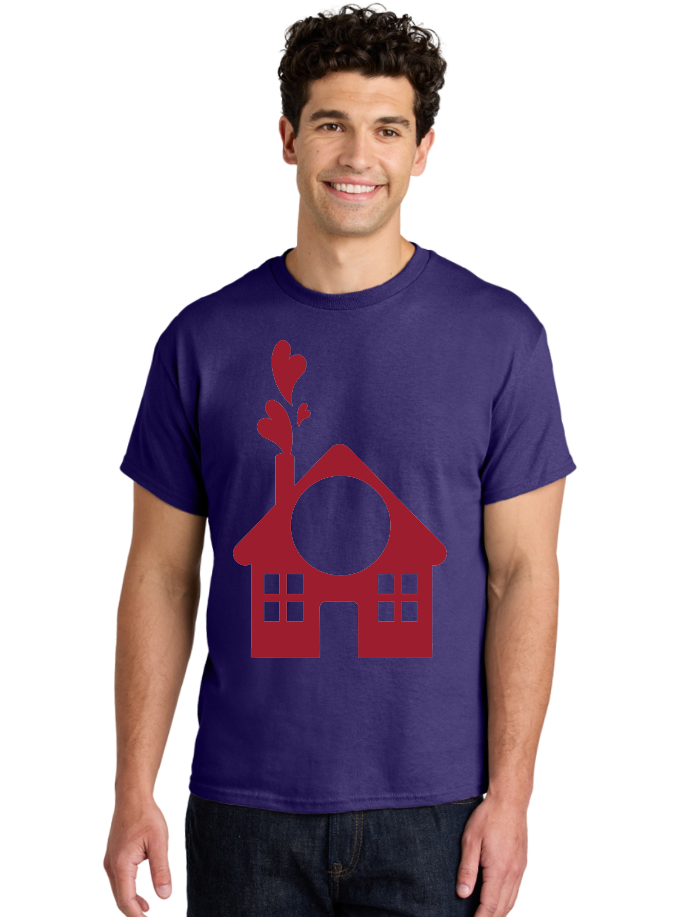 Love-Home Men'S Graphic Tee, 100% Cotton, Comfortable Casual Summer Wear, Machine Washable, Cozy Home, Red House, Heart Shaped Leaves, Chimney With Hearts, Simple Home Design, Modern House Illustration, Love Symbol, Heartwarming Home, Aac974