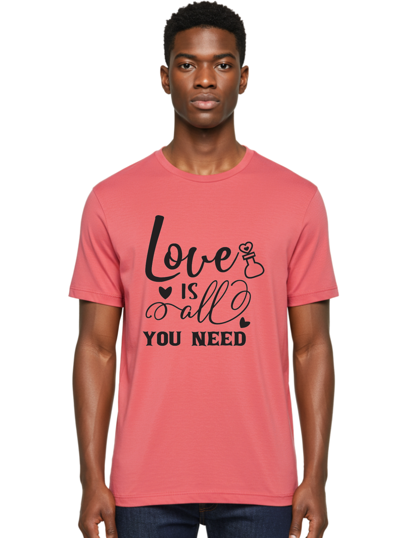 Love-Is-All-You-Need Men'S Graphic Tee, 100% Cotton, Comfortable Casual Summer Wear, Machine Washable, Love Quote, Inspirational Quote, Motivational Phrase, Heart Symbol, Love Potion, Romantic Message, Positive Affirmation, Aac975