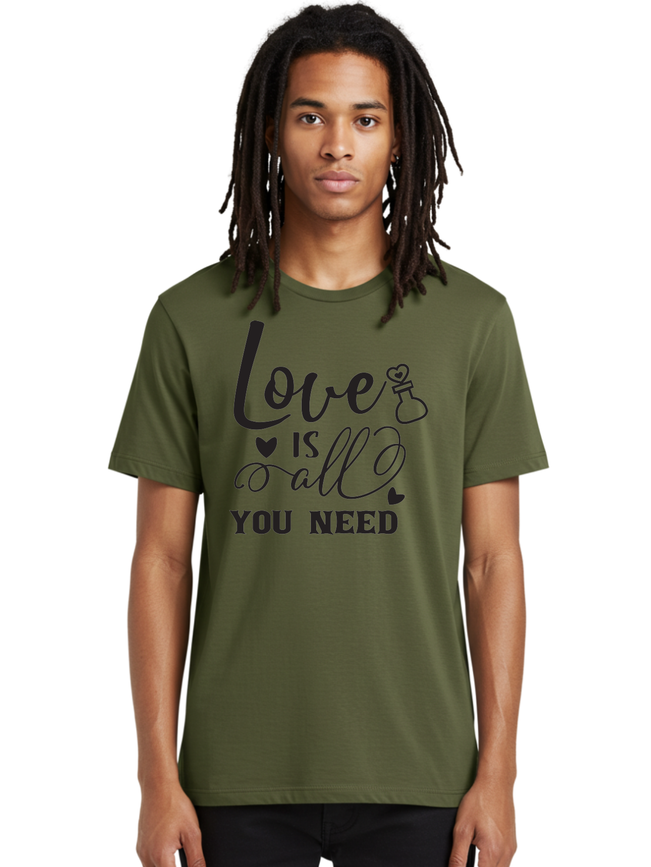 Love-Is-All-You-Need Men'S Graphic Tee, 100% Cotton, Comfortable Casual Summer Wear, Machine Washable, Love Quote, Inspirational Quote, Motivational Phrase, Heart Symbol, Love Potion, Romantic Message, Positive Affirmation, Aac975