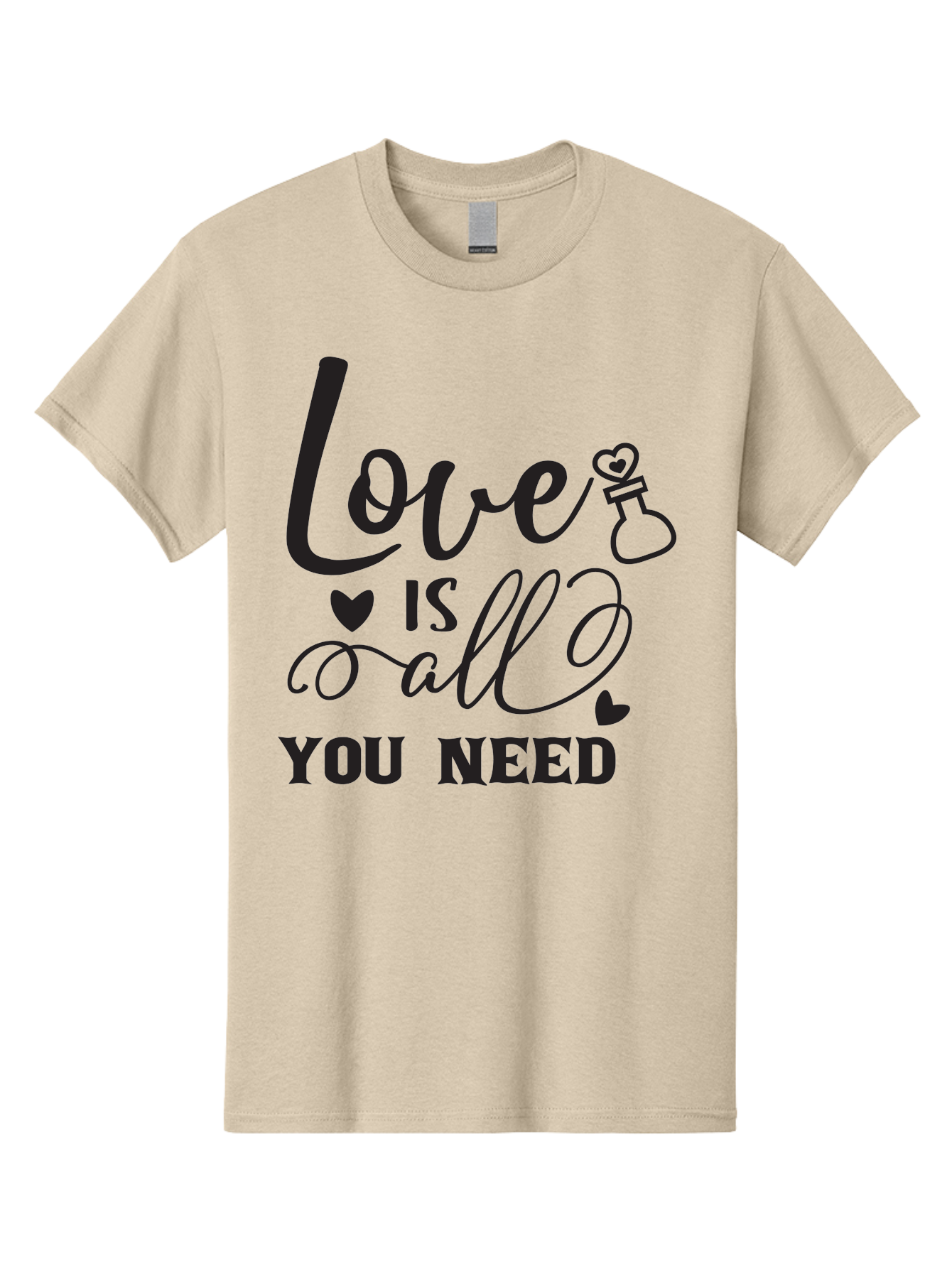 Love-Is-All-You-Need Men'S Graphic Tee, 100% Cotton, Comfortable Casual Summer Wear, Machine Washable, Love Quote, Inspirational Quote, Motivational Phrase, Heart Symbol, Love Potion, Romantic Message, Positive Affirmation, Aac975