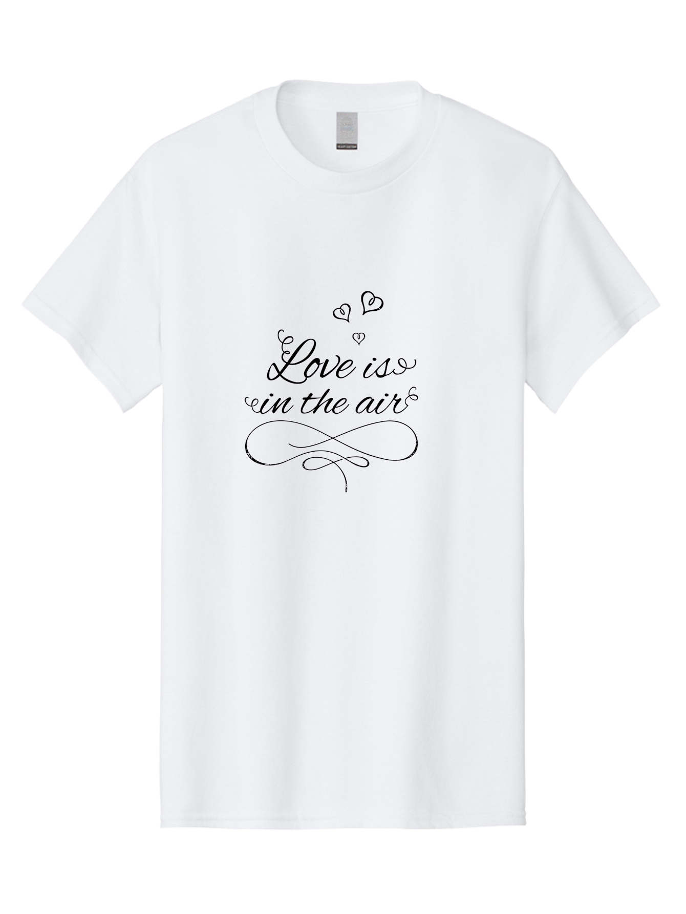 Love-Is-In-The-Air Men'S Graphic Tee, 100% Cotton, Comfortable Casual Summer Wear, Machine Washable, Love Is In The Air, Valentine'S Day Message, Romantic Quote, Calligraphy Style, Swirling Hearts, Whimsical Design, Elegant Typography, Aac976