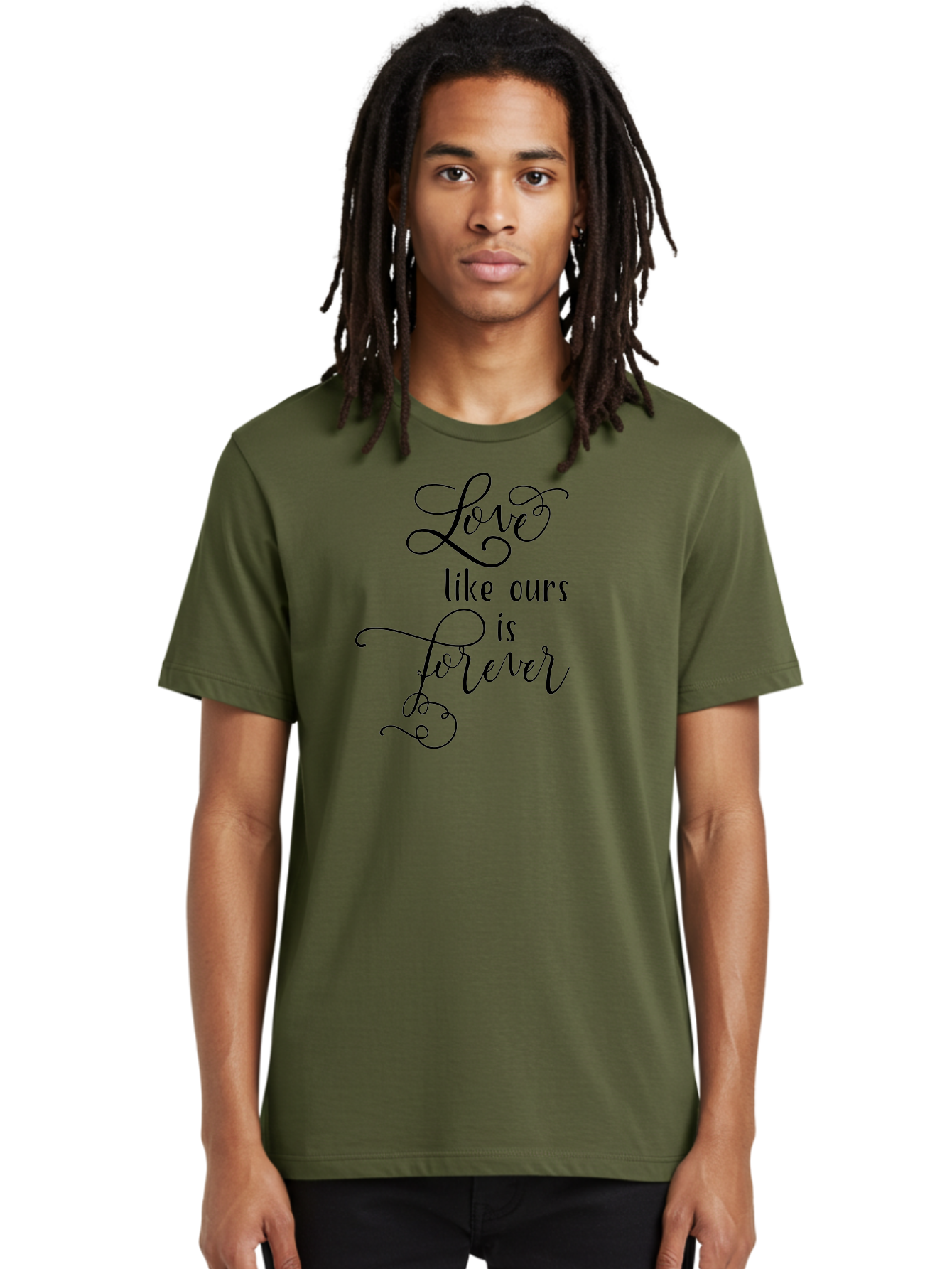 Love-Like-Ours-Is-Forever Men'S Graphic Tee, 100% Cotton, Comfortable Casual Summer Wear, Machine Washable, Love Quote, Forever Love, Romantic Phrase, Cursive Text, Black Lettering, Motivational Quote, Inspirational Words, Love Is Forever Aac978