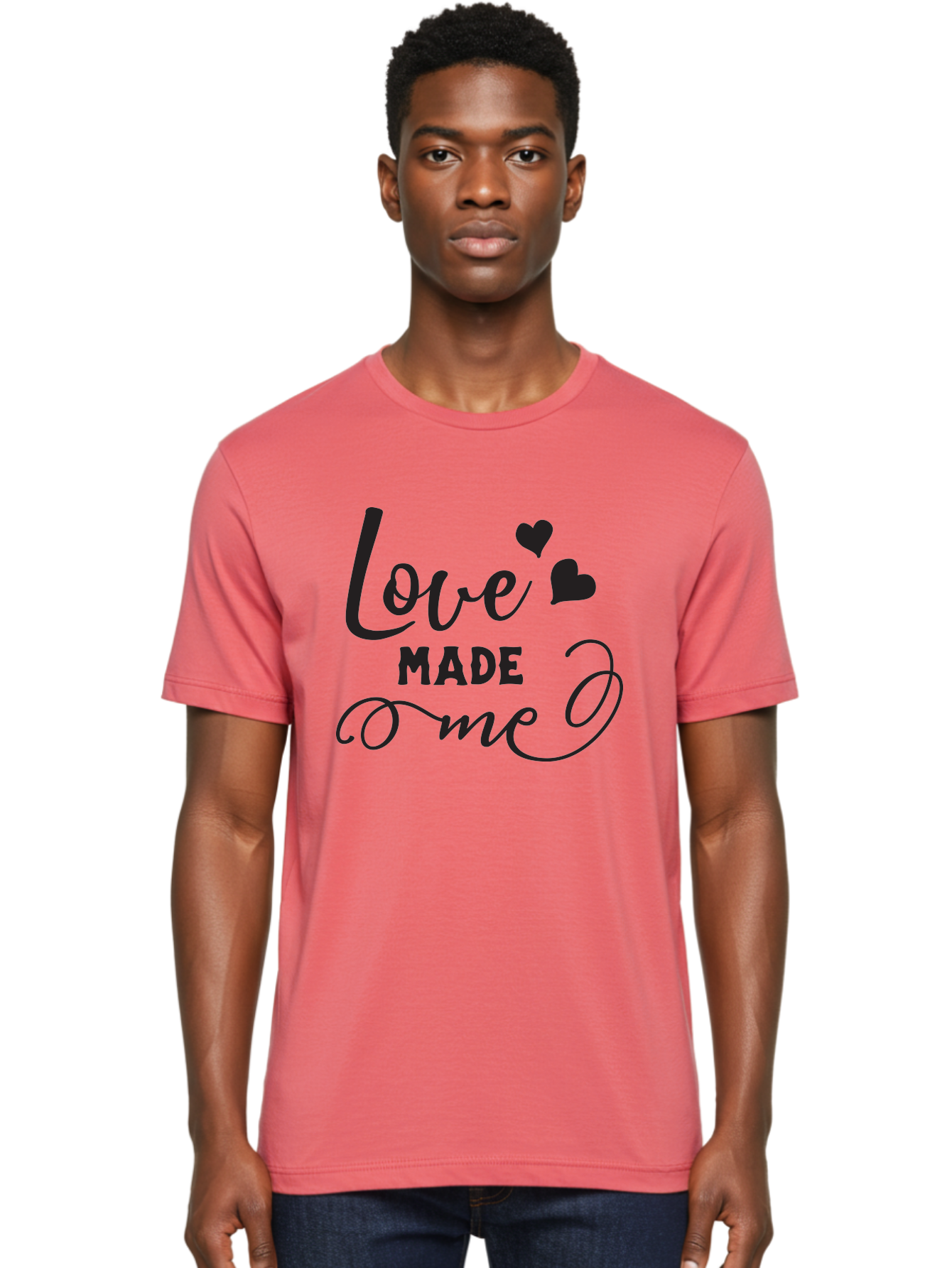 Love-Made-Me Men'S Graphic Tee, 100% Cotton, Comfortable Casual Summer Wear, Machine Washable, Love Quote, Heartwarming Phrase, Love Made Me, Inspirational Text, Black Text, Cursive Font, Heart Symbols, Love Message, Affectionate Words Aac979