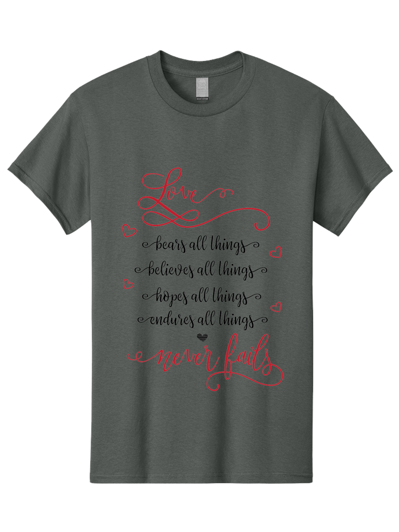 Love-Never-Fails Men'S Graphic Tee, 100% Cotton, Comfortable Casual Summer Wear, Machine Washable, Love Quote, Inspirational Quote, Positive Affirmation, Heartwarming Message, Faith, Hope, Charity, 1 Corinthians 13:8 Aac980