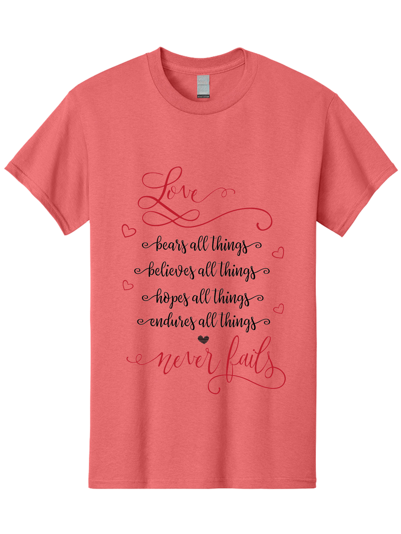 Love-Never-Fails Men'S Graphic Tee, 100% Cotton, Comfortable Casual Summer Wear, Machine Washable, Love Quote, Inspirational Quote, Positive Affirmation, Heartwarming Message, Faith, Hope, Charity, 1 Corinthians 13:8 Aac980