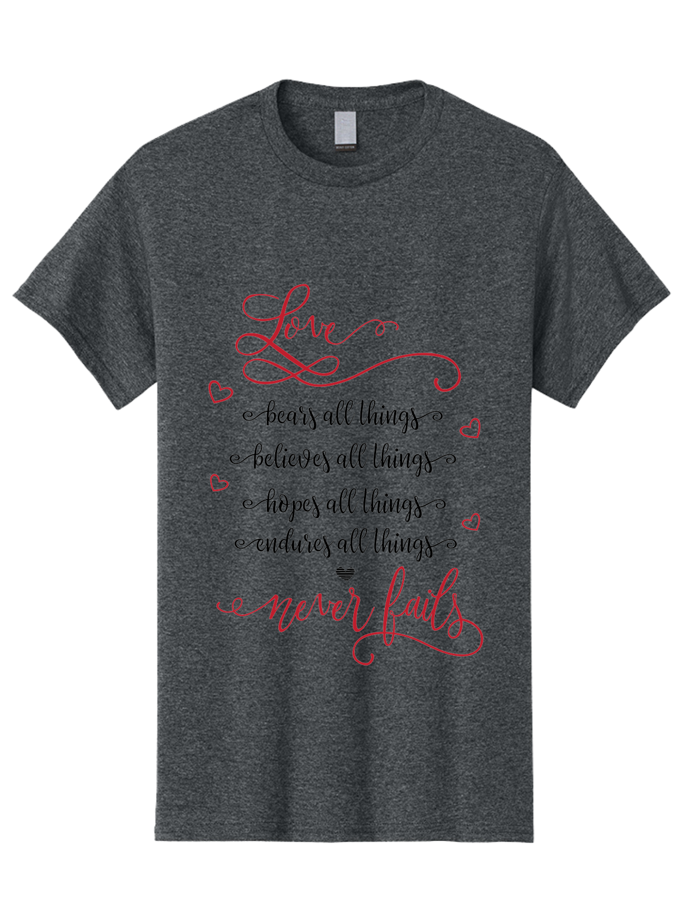 Love-Never-Fails Men'S Graphic Tee, 100% Cotton, Comfortable Casual Summer Wear, Machine Washable, Love Quote, Inspirational Quote, Positive Affirmation, Heartwarming Message, Faith, Hope, Charity, 1 Corinthians 13:8 Aac980
