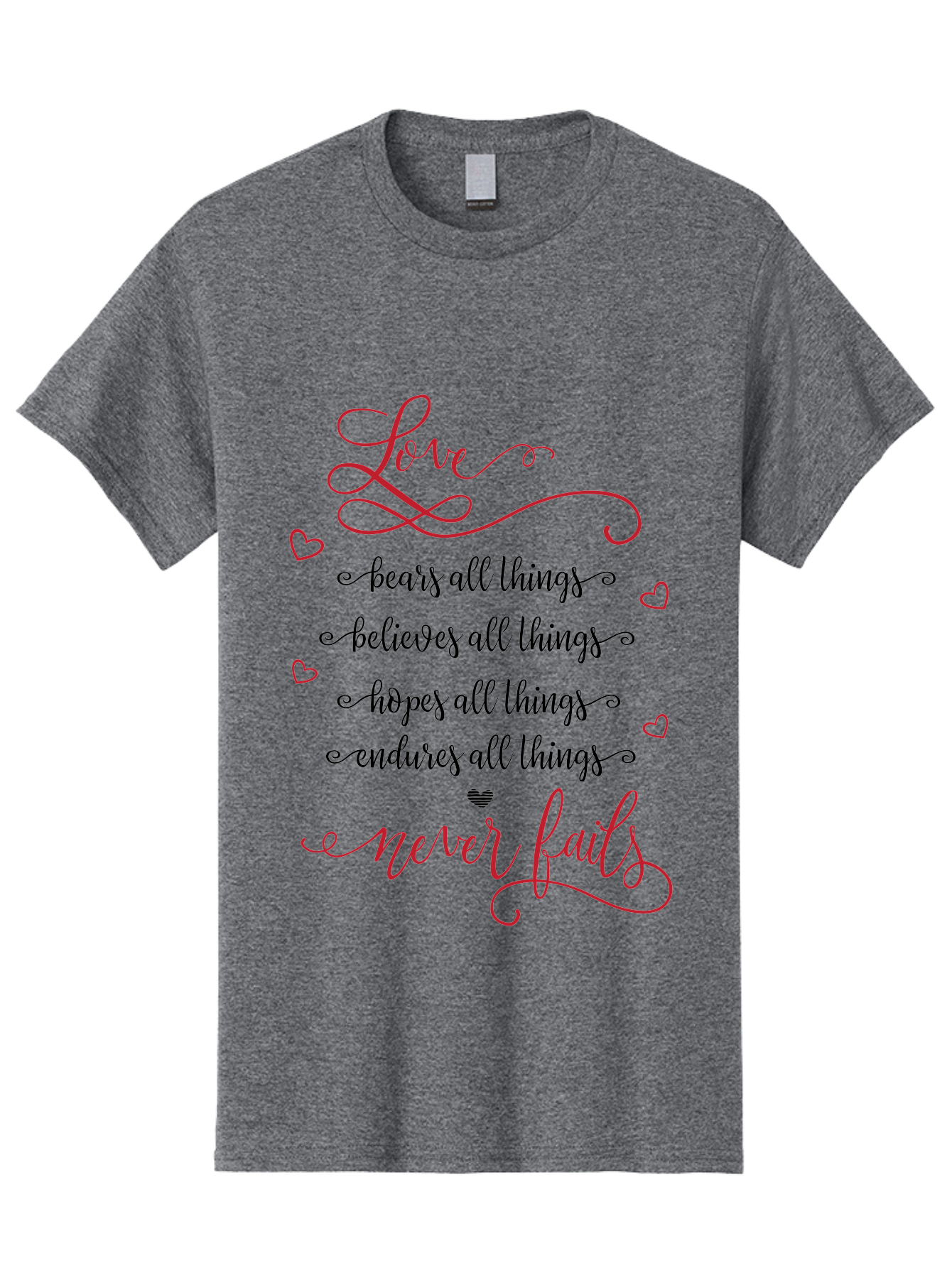 Love-Never-Fails Men'S Graphic Tee, 100% Cotton, Comfortable Casual Summer Wear, Machine Washable, Love Quote, Inspirational Quote, Positive Affirmation, Heartwarming Message, Faith, Hope, Charity, 1 Corinthians 13:8 Aac980
