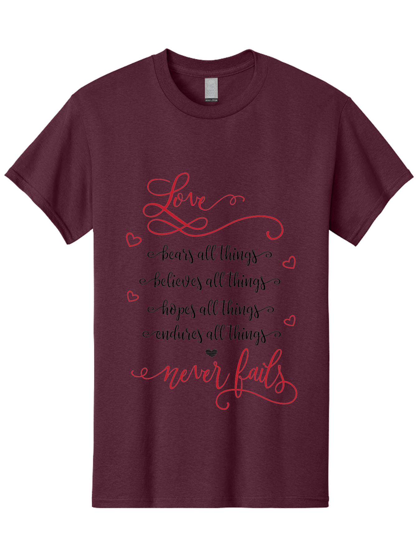 Love-Never-Fails Men'S Graphic Tee, 100% Cotton, Comfortable Casual Summer Wear, Machine Washable, Love Quote, Inspirational Quote, Positive Affirmation, Heartwarming Message, Faith, Hope, Charity, 1 Corinthians 13:8 Aac980