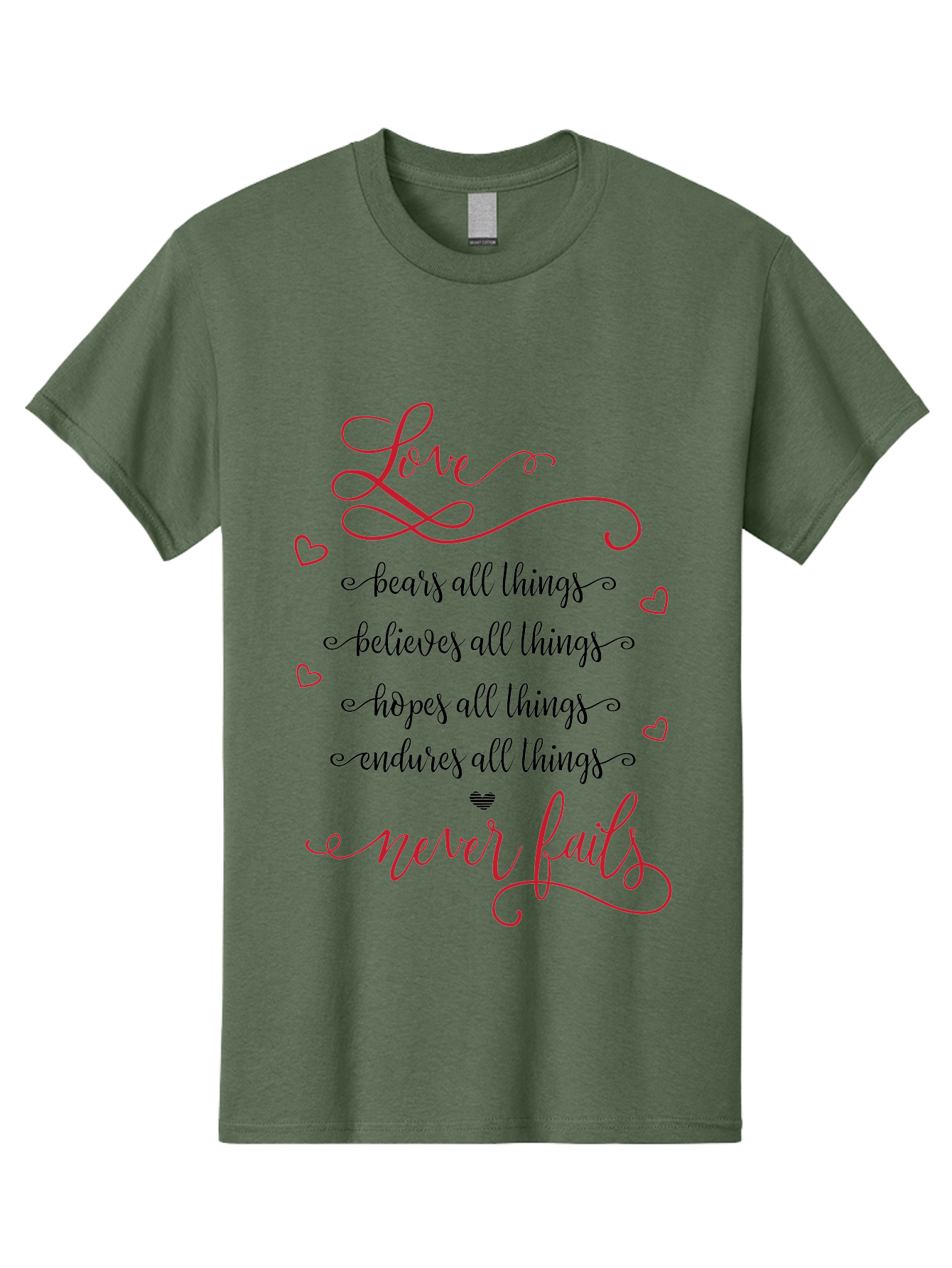 Love-Never-Fails Men'S Graphic Tee, 100% Cotton, Comfortable Casual Summer Wear, Machine Washable, Love Quote, Inspirational Quote, Positive Affirmation, Heartwarming Message, Faith, Hope, Charity, 1 Corinthians 13:8 Aac980