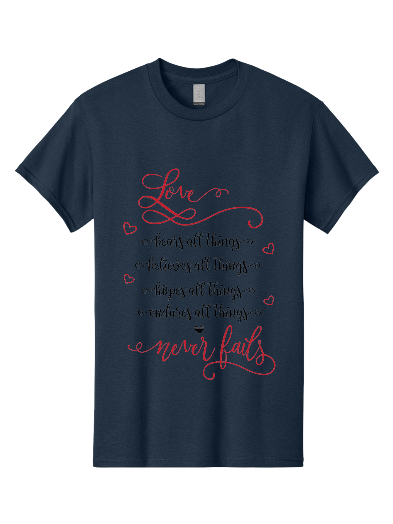 Love-Never-Fails Men'S Graphic Tee, 100% Cotton, Comfortable Casual Summer Wear, Machine Washable, Love Quote, Inspirational Quote, Positive Affirmation, Heartwarming Message, Faith, Hope, Charity, 1 Corinthians 13:8 Aac980