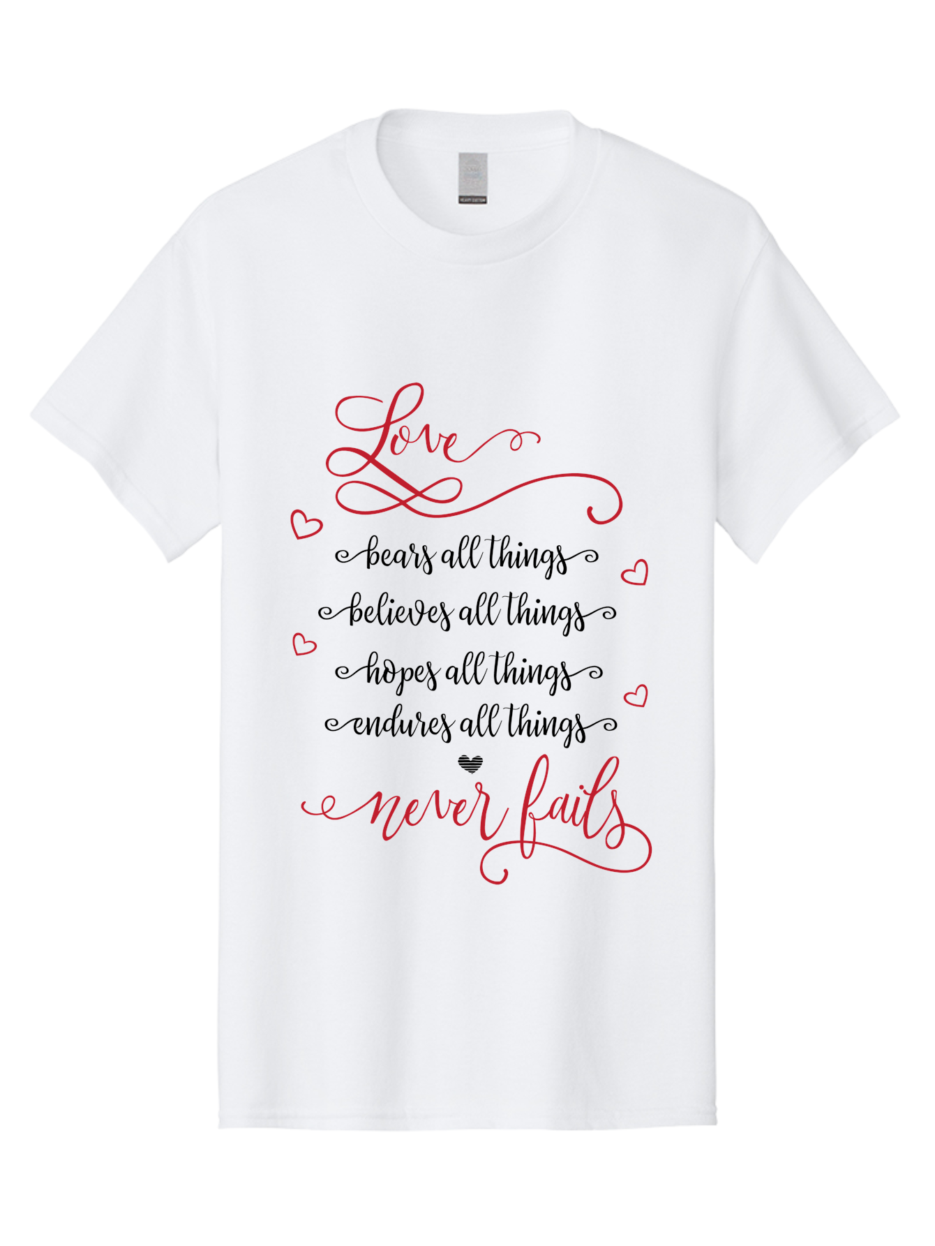 Love-Never-Fails Men'S Graphic Tee, 100% Cotton, Comfortable Casual Summer Wear, Machine Washable, Love Quote, Inspirational Quote, Positive Affirmation, Heartwarming Message, Faith, Hope, Charity, 1 Corinthians 13:8 Aac980