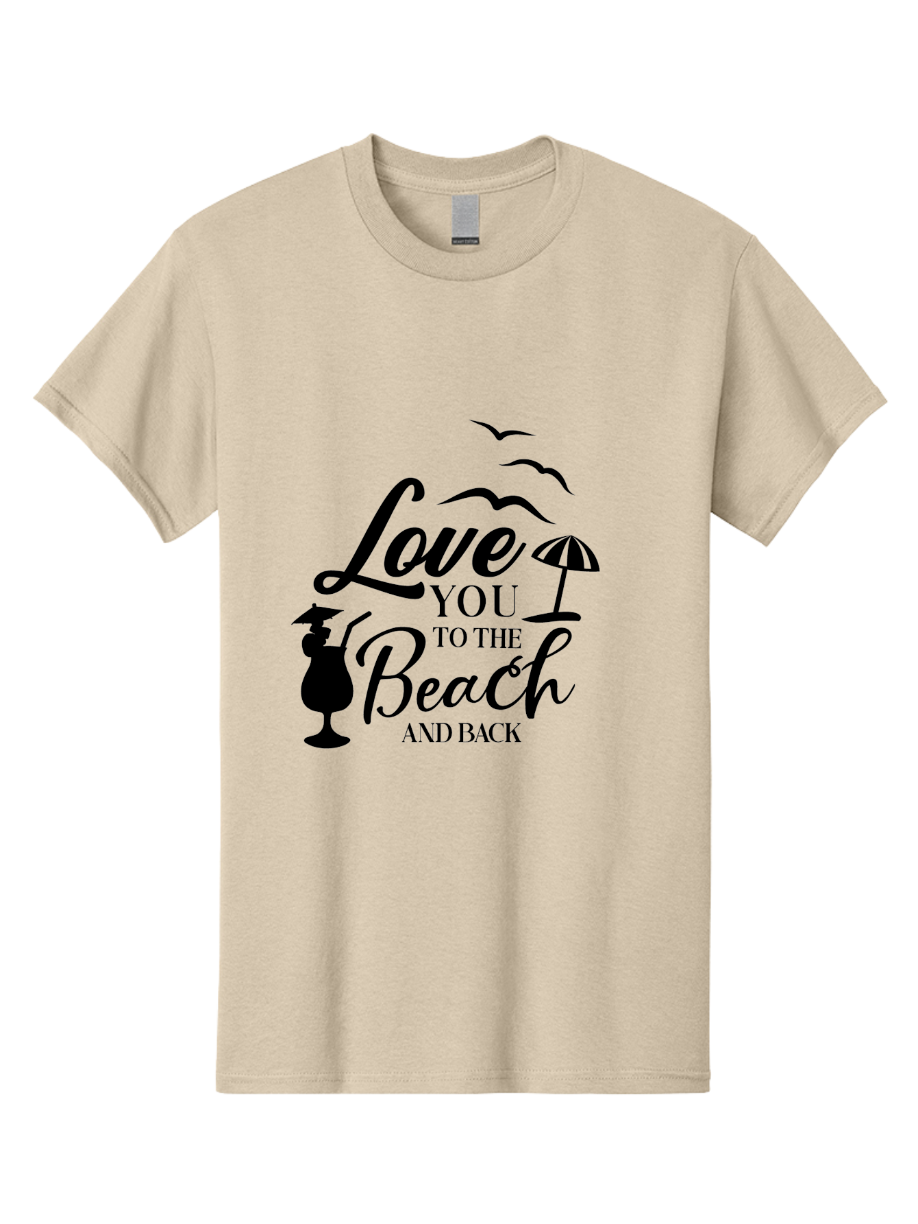 Love-You-To-The-Beach-And-Back Men'S Graphic Tee, 100% Cotton, Comfortable Casual Summer Wear, Machine Washable, Beach Love Quote, Seaside Charm, Coastal Vibes, Summer Romance, Tropical Getaway, Ocean Breeze, Birds Flying, Aac981