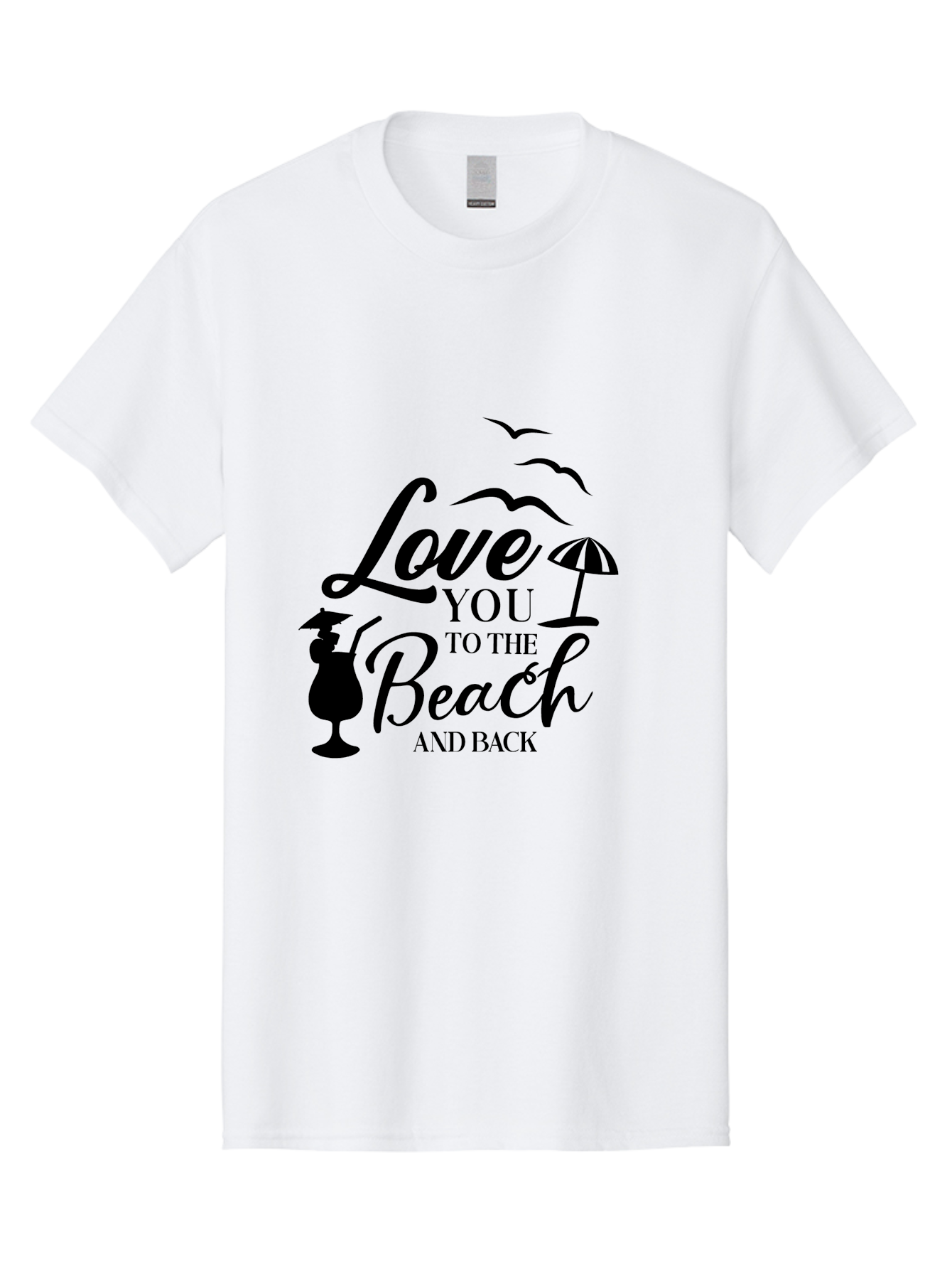 Love-You-To-The-Beach-And-Back Men'S Graphic Tee, 100% Cotton, Comfortable Casual Summer Wear, Machine Washable, Beach Love Quote, Seaside Charm, Coastal Vibes, Summer Romance, Tropical Getaway, Ocean Breeze, Birds Flying, Aac981