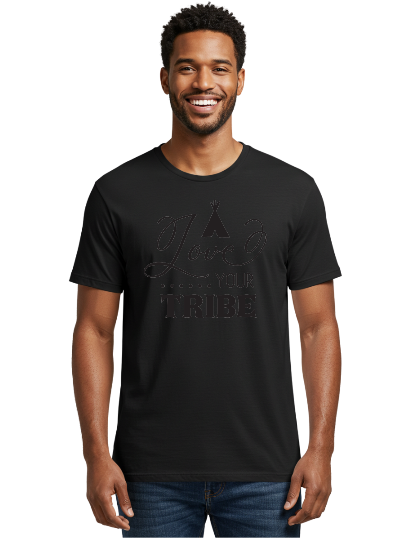 Love-Your-Tribe Men'S Graphic Tee, 100% Cotton, Comfortable Casual Summer Wear, Machine Washable, Love Your Tribe, Tribal Love, Motivational Quote, Inspirational Saying, Teepee Symbol, Unity Phrase, Community Message, Typographic Art Aac982