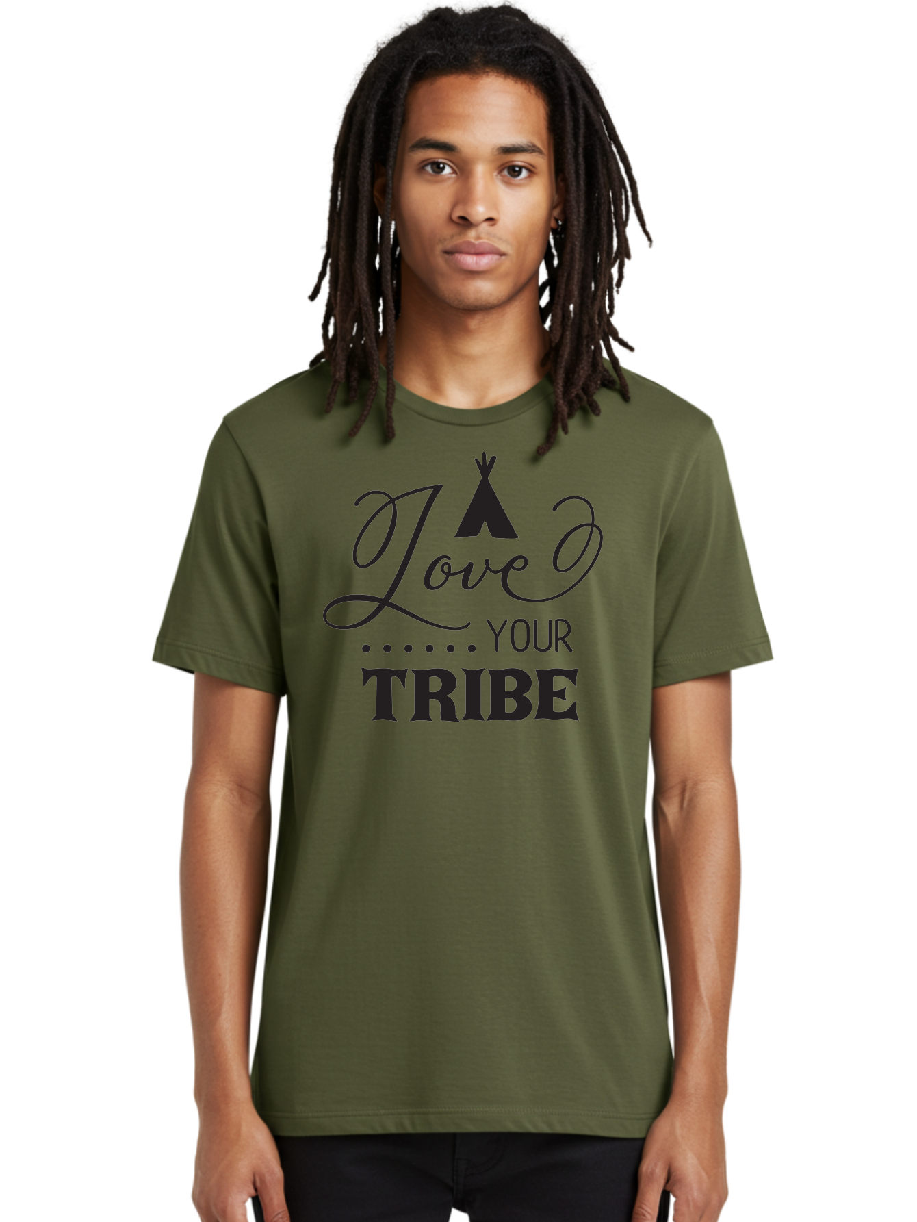 Love-Your-Tribe Men'S Graphic Tee, 100% Cotton, Comfortable Casual Summer Wear, Machine Washable, Love Your Tribe, Tribal Love, Motivational Quote, Inspirational Saying, Teepee Symbol, Unity Phrase, Community Message, Typographic Art Aac982