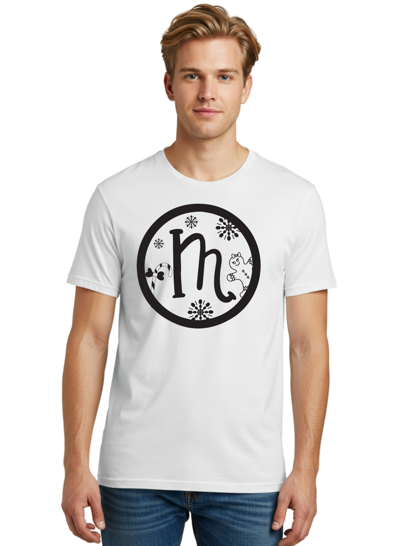 M Men'S Graphic Tee, 100% Cotton, Comfortable Casual Summer Wear, Machine Washable, Black Letter M, Floral Designs, Whimsical Cat, Playful Illustration, Decorative Circle, Cute Cartoon Character, Lovely Doodles, Artistic Typography Aac984