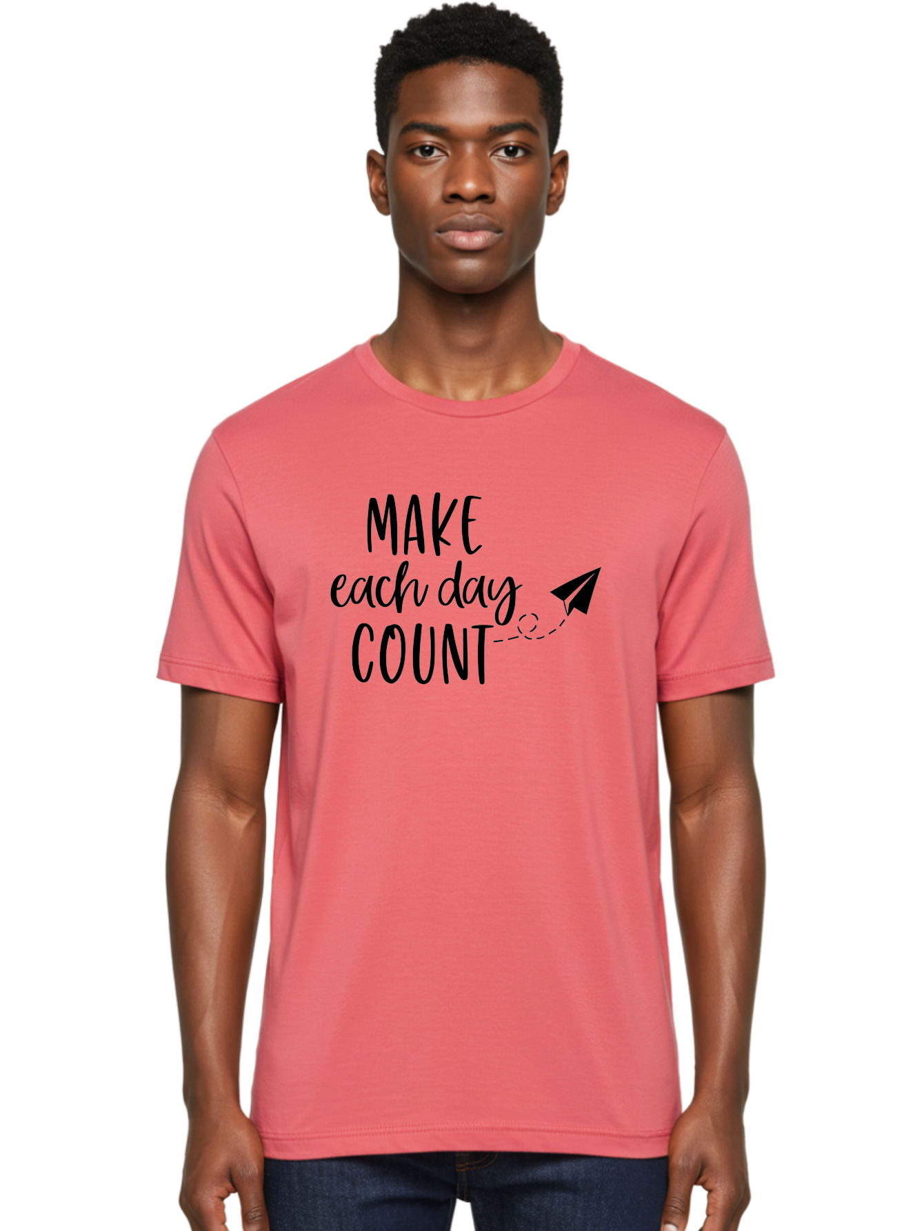 Make-Each-Day-Count Men'S Graphic Tee, 100% Cotton, Comfortable Casual Summer Wear, Machine Washable, Motivational Quote, Inspirational Message, Daily Motivation, Make Each Day Count, Positivity, Paper Airplane, Motivational Art, Goal Setting, Aac987