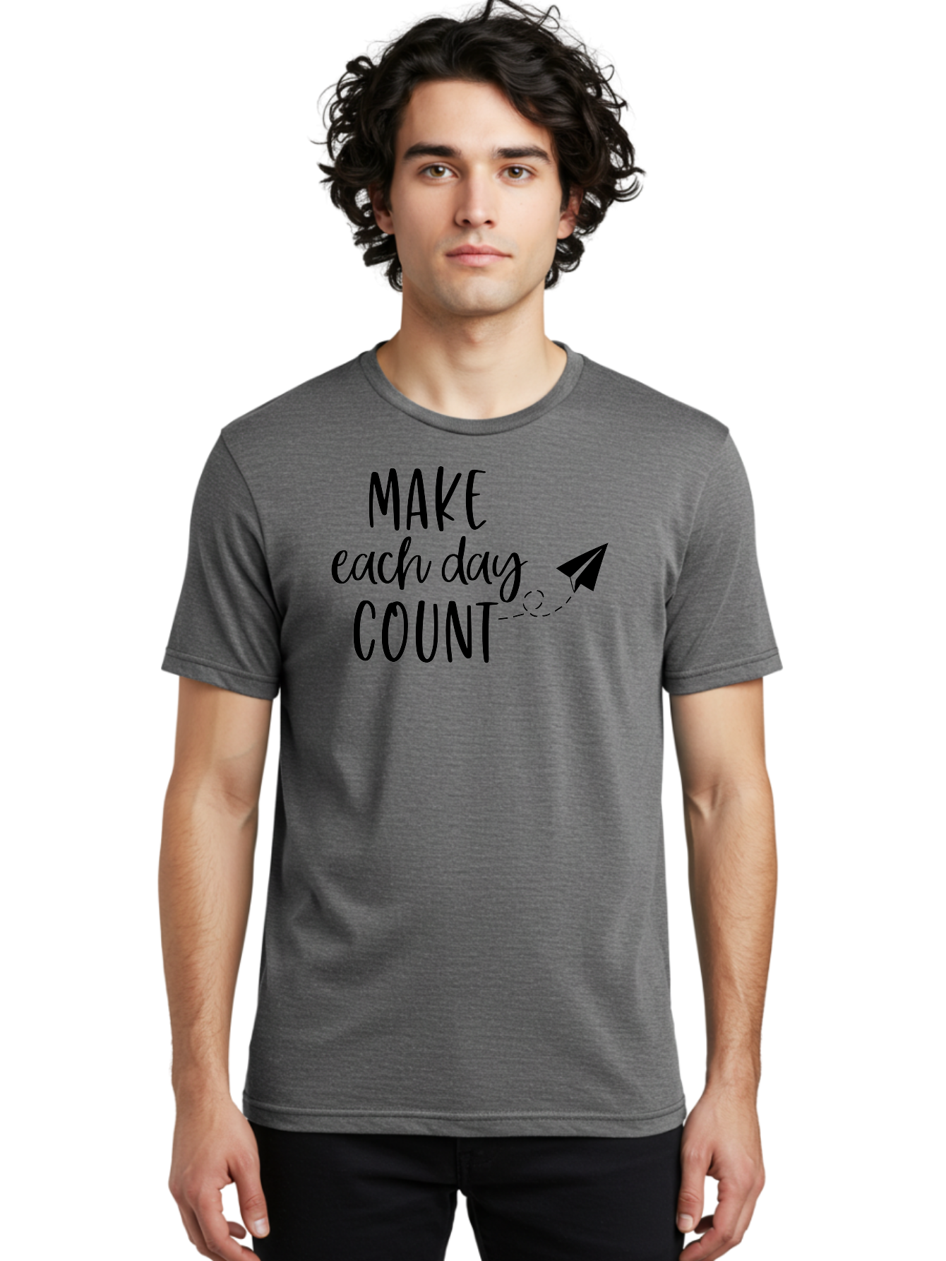 Make-Each-Day-Count Men'S Graphic Tee, 100% Cotton, Comfortable Casual Summer Wear, Machine Washable, Motivational Quote, Inspirational Message, Daily Motivation, Make Each Day Count, Positivity, Paper Airplane, Motivational Art, Goal Setting, Aac987