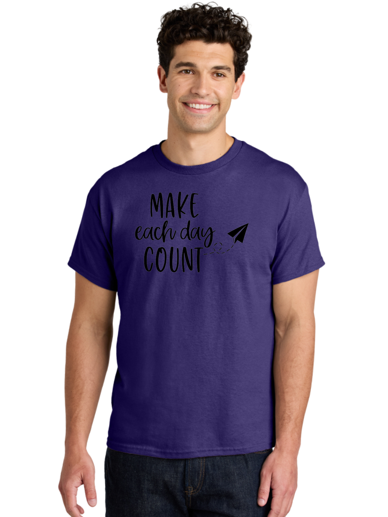 Make-Each-Day-Count Men'S Graphic Tee, 100% Cotton, Comfortable Casual Summer Wear, Machine Washable, Motivational Quote, Inspirational Message, Daily Motivation, Make Each Day Count, Positivity, Paper Airplane, Motivational Art, Goal Setting, Aac987