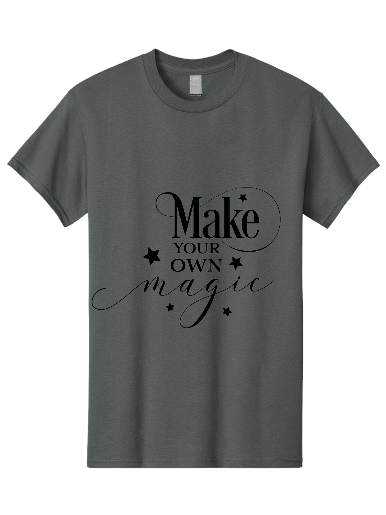 Make-Your-Own-Magic Men'S Graphic Tee, 100% Cotton, Comfortable Casual Summer Wear, Machine Washable, Inspirational Quote, Motivational Phrase, Magic Spell, Stars Decoration, Typography Art, Positive Vibes, Empowerment Message, Mystical Charm Aac988