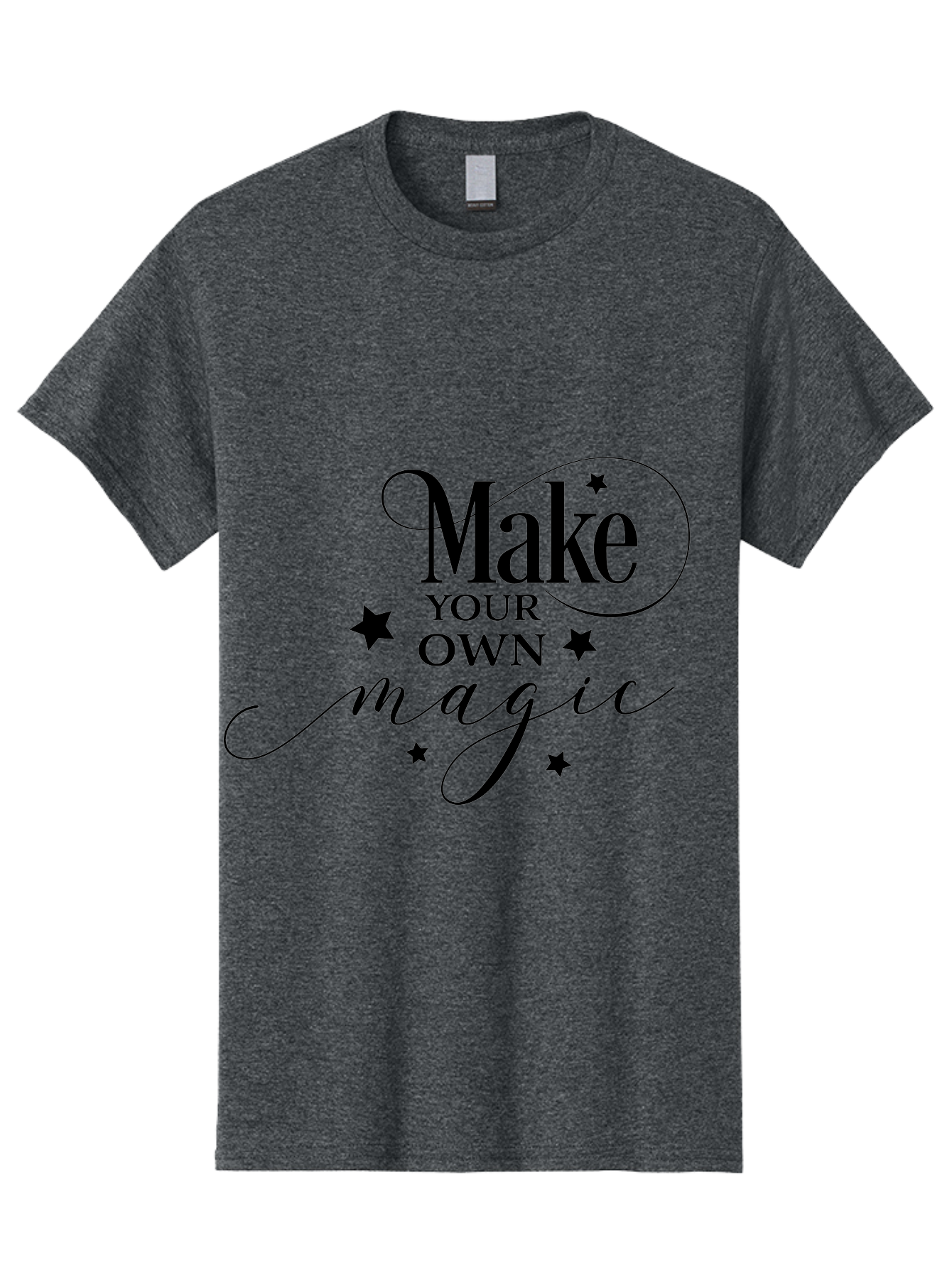 Make-Your-Own-Magic Men'S Graphic Tee, 100% Cotton, Comfortable Casual Summer Wear, Machine Washable, Inspirational Quote, Motivational Phrase, Magic Spell, Stars Decoration, Typography Art, Positive Vibes, Empowerment Message, Mystical Charm Aac988
