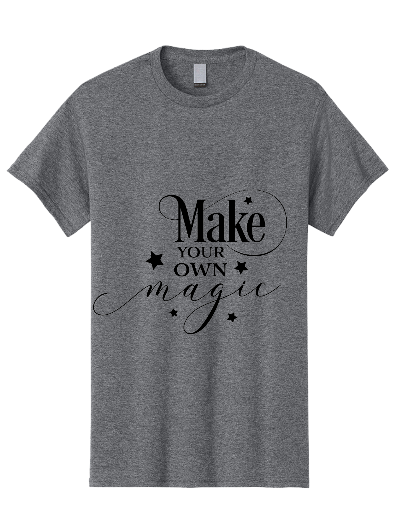 Make-Your-Own-Magic Men'S Graphic Tee, 100% Cotton, Comfortable Casual Summer Wear, Machine Washable, Inspirational Quote, Motivational Phrase, Magic Spell, Stars Decoration, Typography Art, Positive Vibes, Empowerment Message, Mystical Charm Aac988