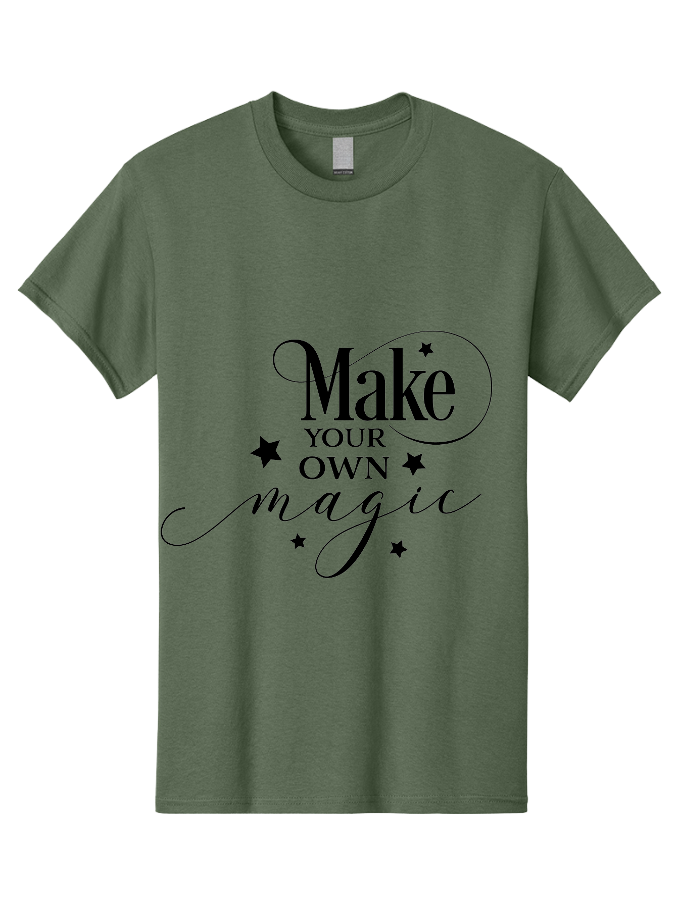 Make-Your-Own-Magic Men'S Graphic Tee, 100% Cotton, Comfortable Casual Summer Wear, Machine Washable, Inspirational Quote, Motivational Phrase, Magic Spell, Stars Decoration, Typography Art, Positive Vibes, Empowerment Message, Mystical Charm Aac988