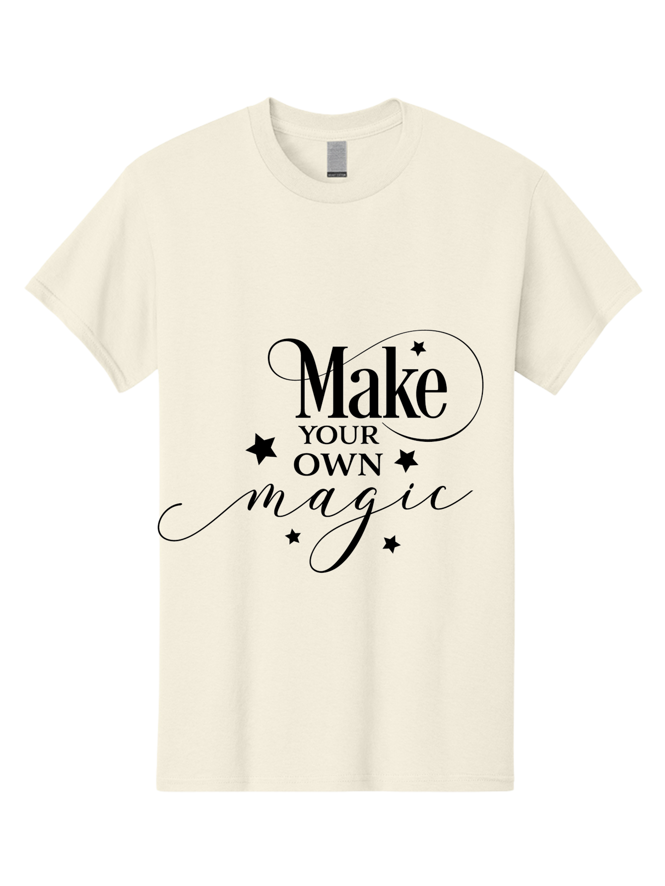 Make-Your-Own-Magic Men'S Graphic Tee, 100% Cotton, Comfortable Casual Summer Wear, Machine Washable, Inspirational Quote, Motivational Phrase, Magic Spell, Stars Decoration, Typography Art, Positive Vibes, Empowerment Message, Mystical Charm Aac988